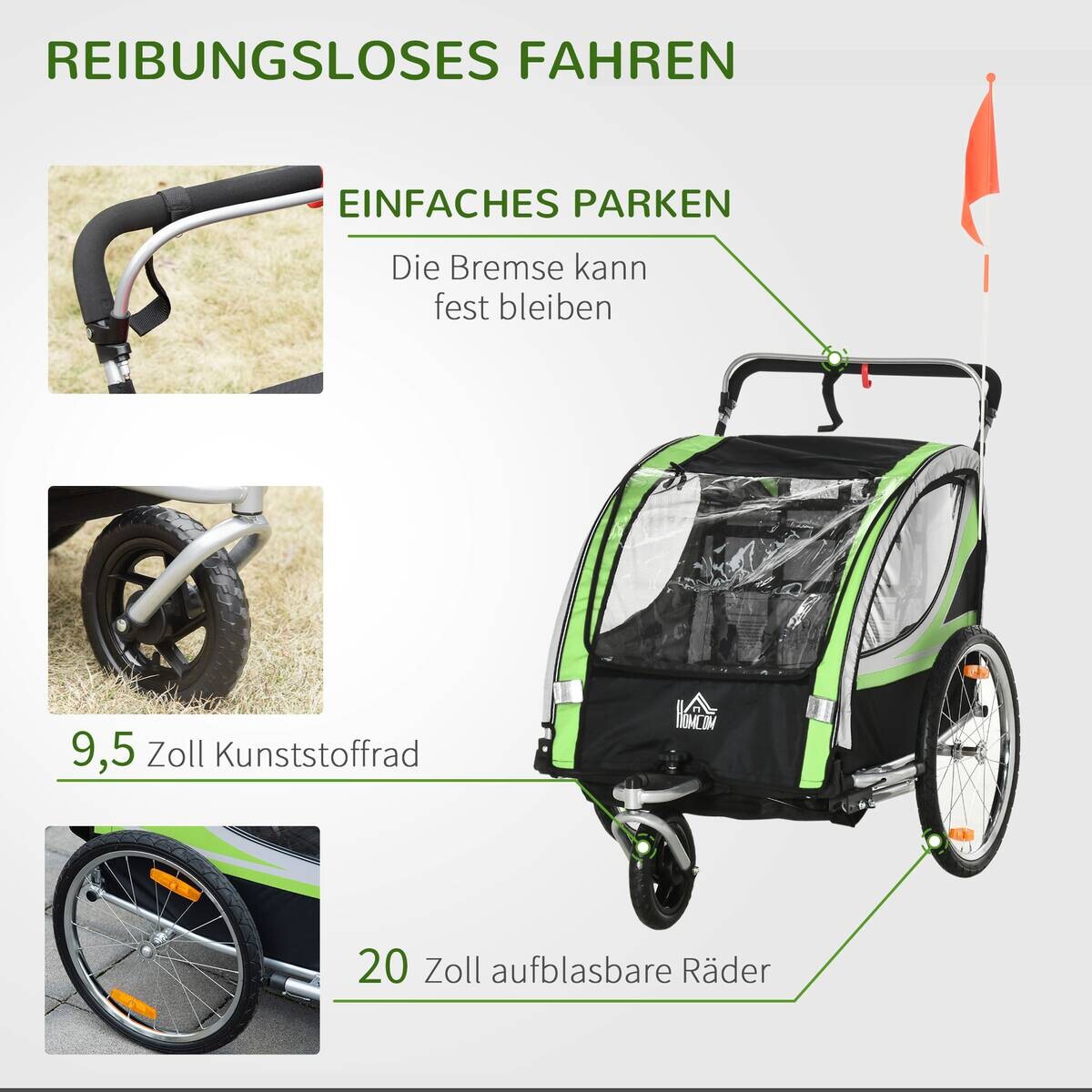 HOMCOM Fahrrad-Zubehör grün grün B/H/L: ca. 75x142x101 cm