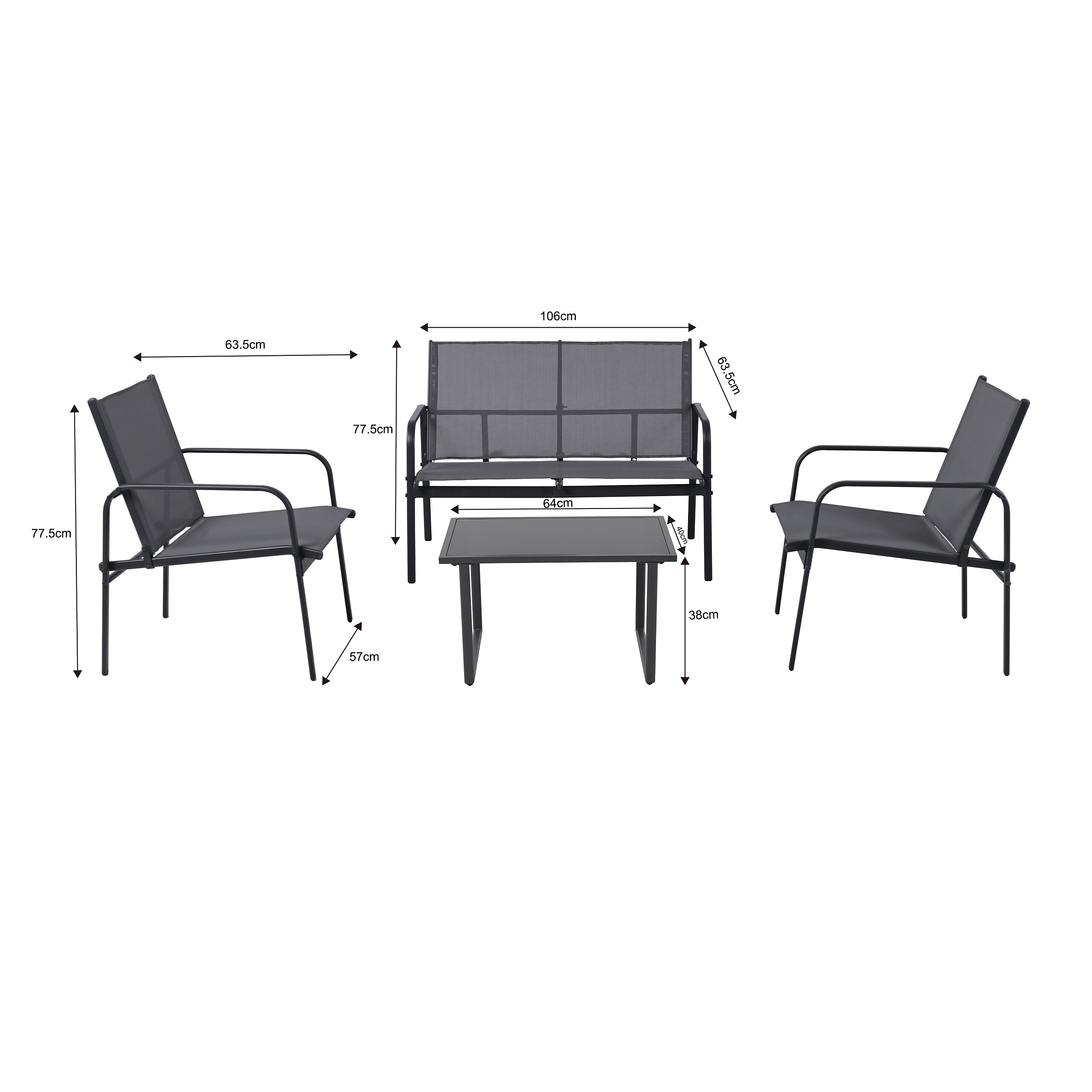 POCOline Gartensitzgruppe Lille dunkelgrau Stahlrohr