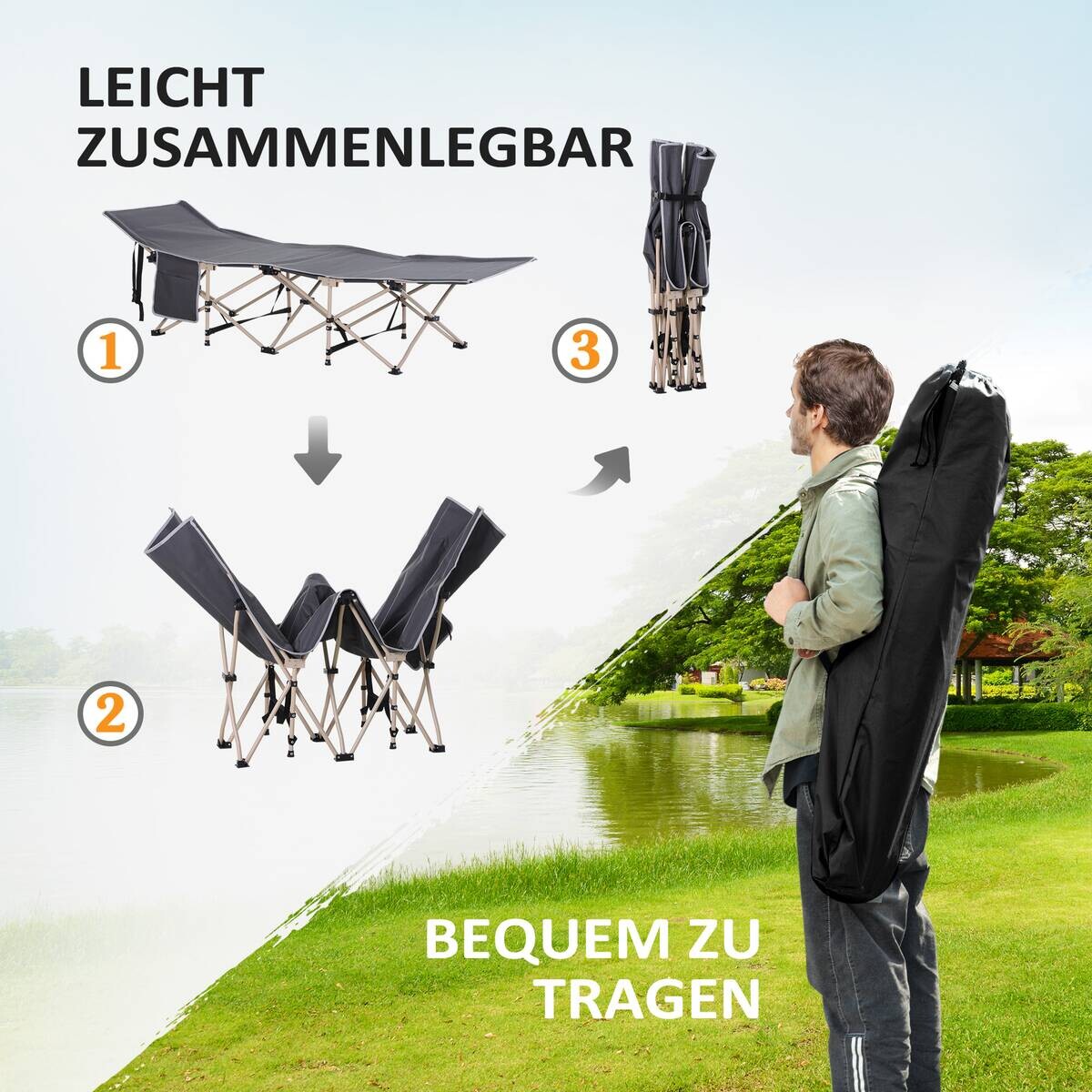 Outsunny Campingbett dunkelgrau Stahl B/H/L: ca. 68x52x190 cm