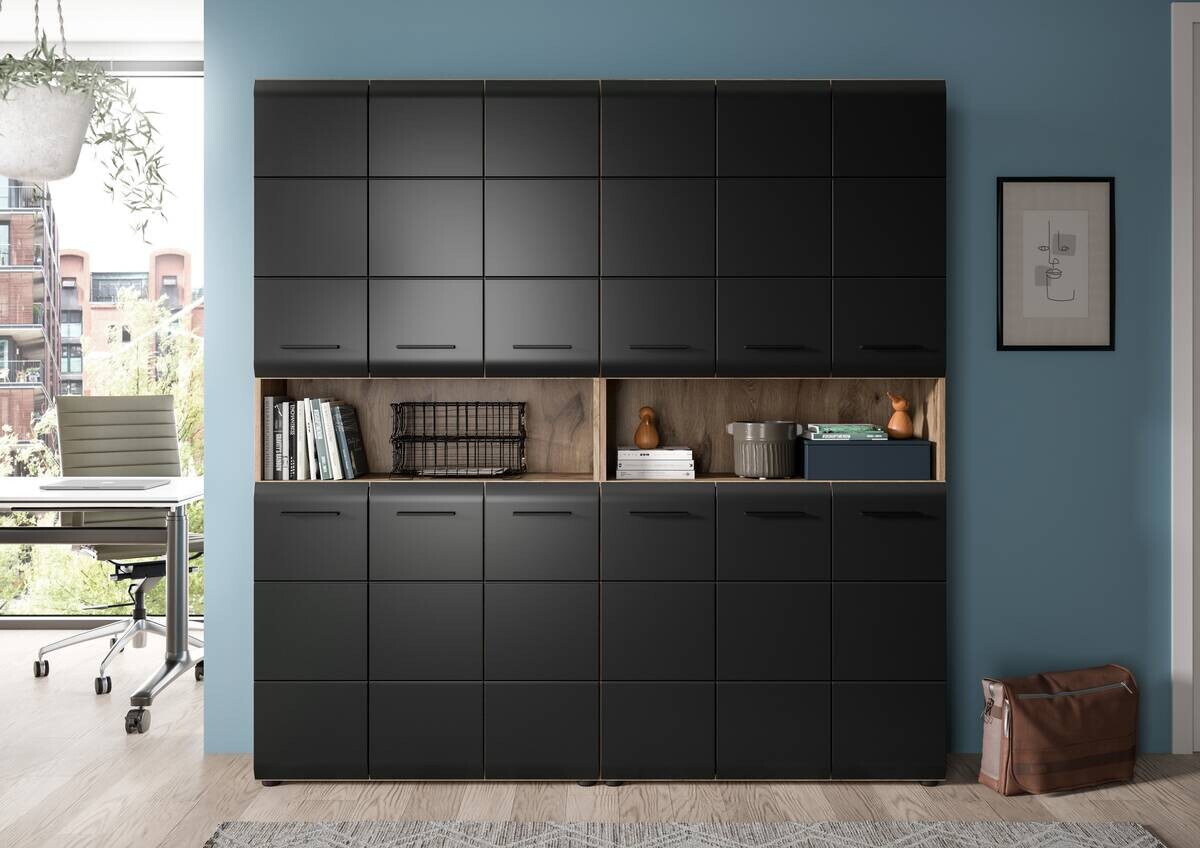 Badezimmer-Set Ice Nox Oak Nachbildung schwarz matt B/H/T: ca. 180x185x30 cm