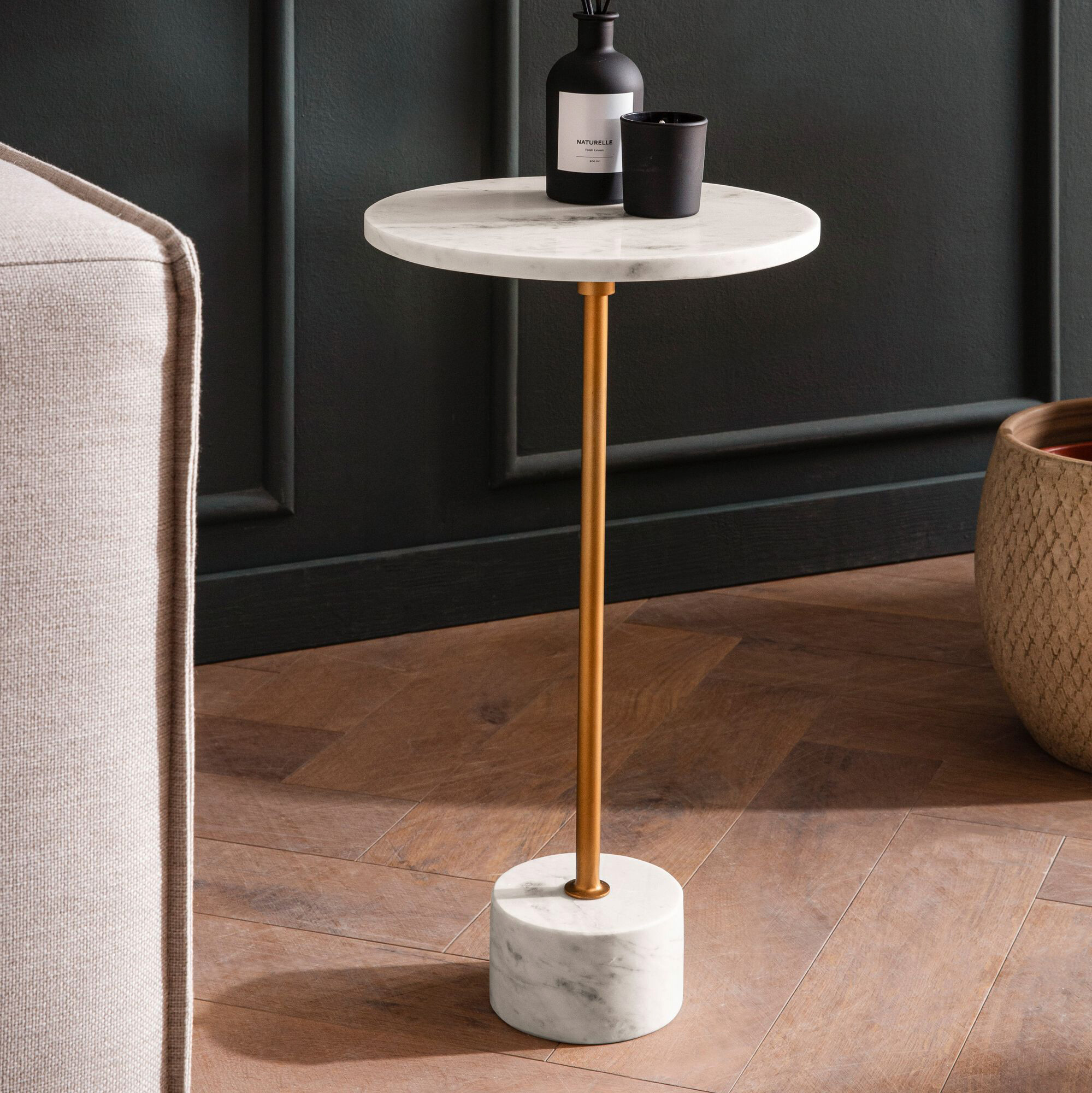 Beistelltisch weiß gold Marmor B/H/T: ca. 30x56x30 cm