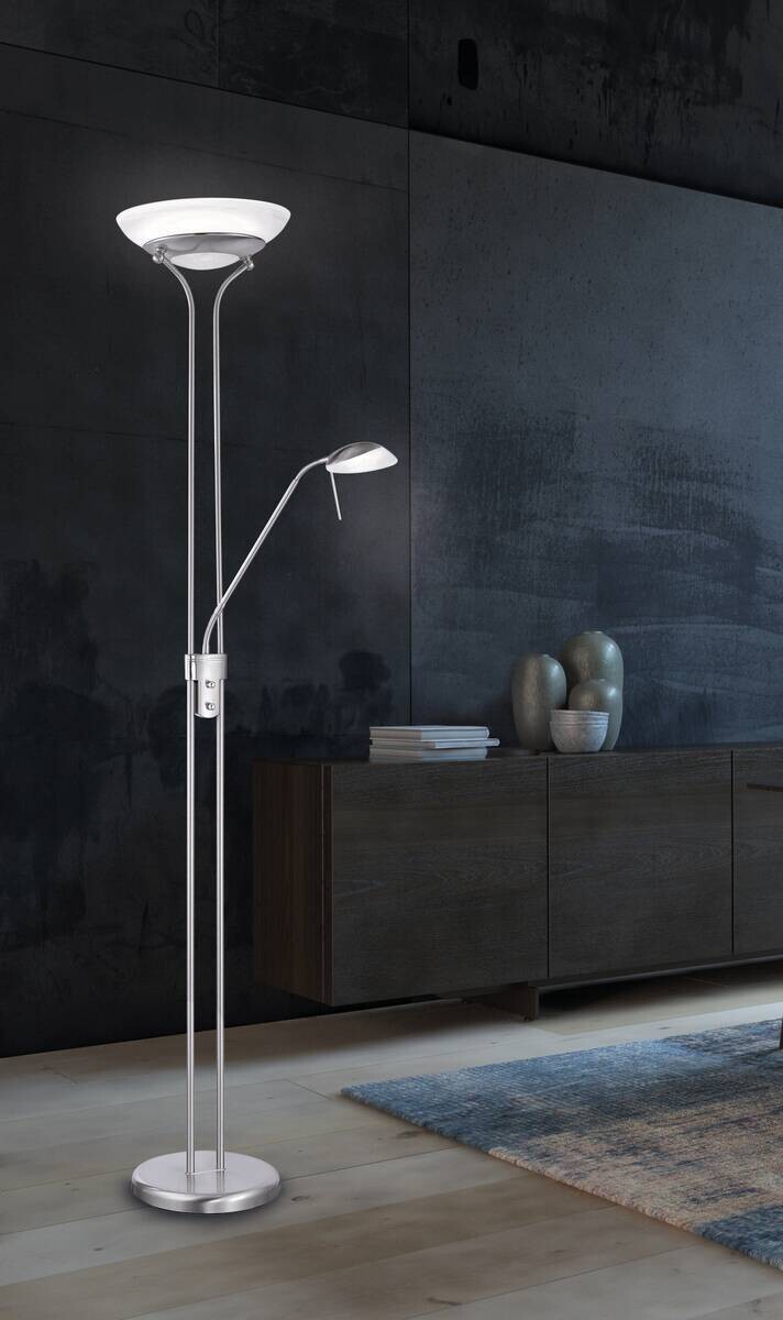 Fischer & Honsel LED-Stehleuchte 40075 nickel matt weiß Metall Glas H/D: ca. 182x32 cm 1 Brennstellen