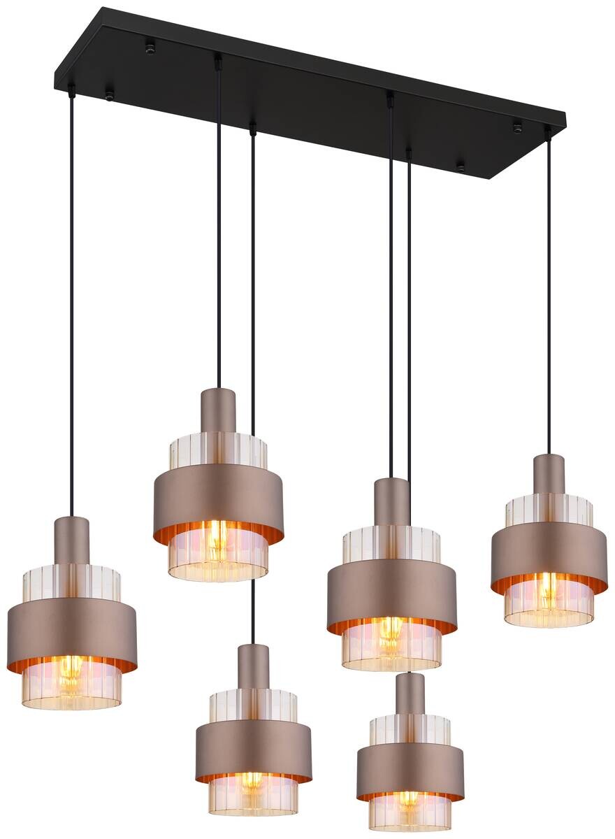 GLOBO Pendelleuchte schwarz amber Metall Glas B/H/L: ca. 34,5x150x96 cm E27 6 Brennstellen
