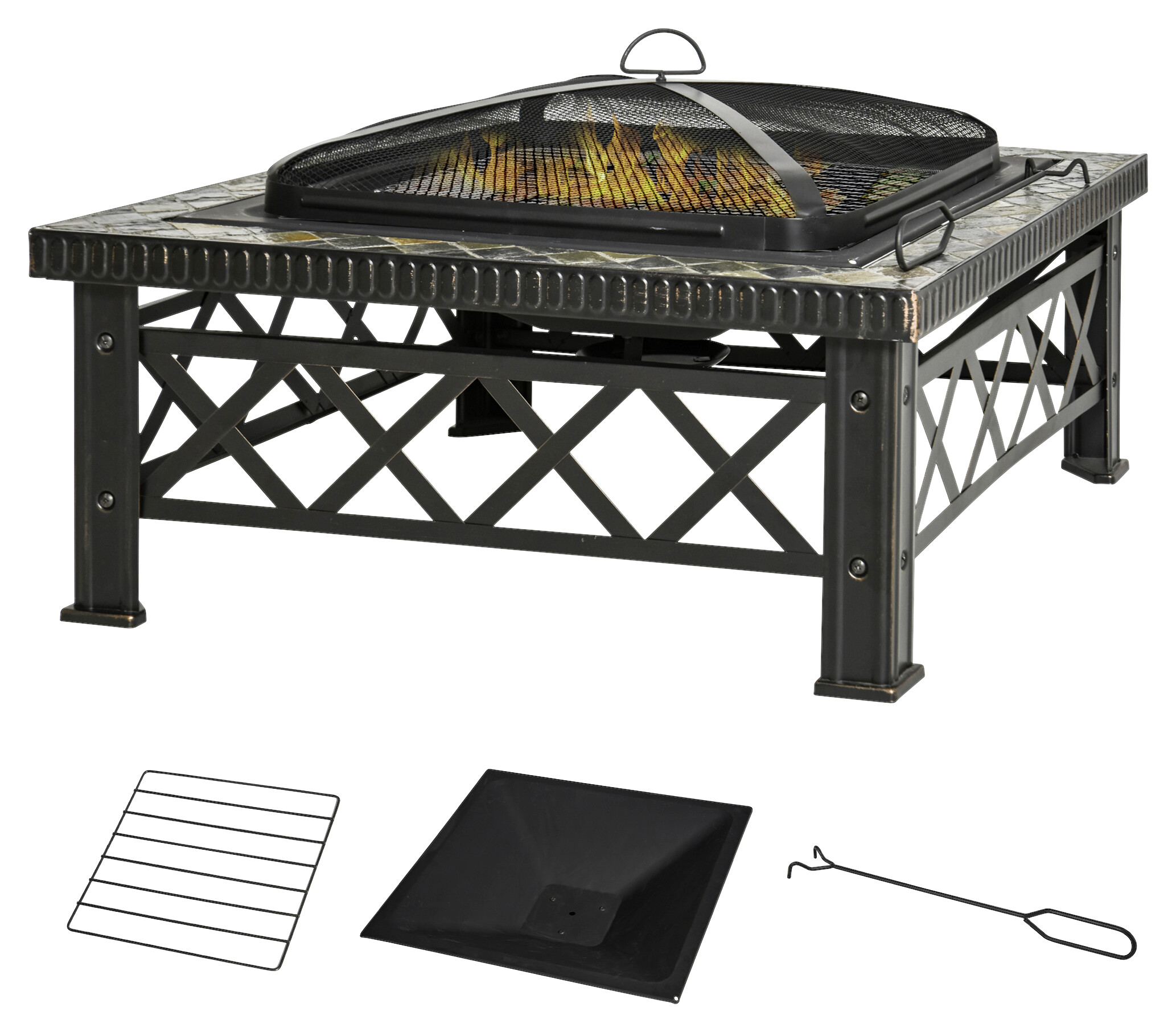 Outsunny Feuerschale schwarz Schiefer B/H/T: ca. 76x47x76 cm