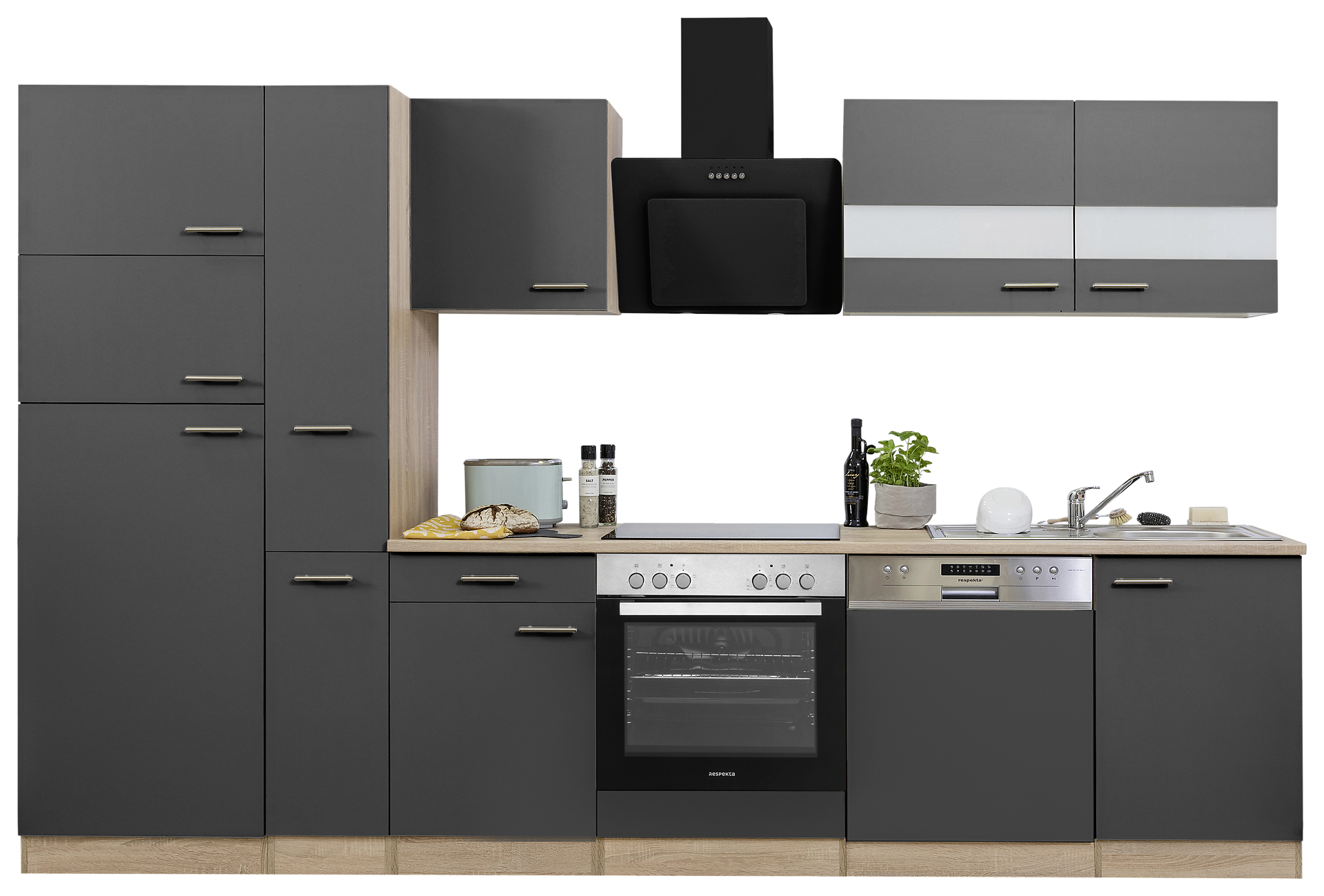 Respekta Küchenblock Economy grau matt B/H/T: ca. 310x200x60 cm