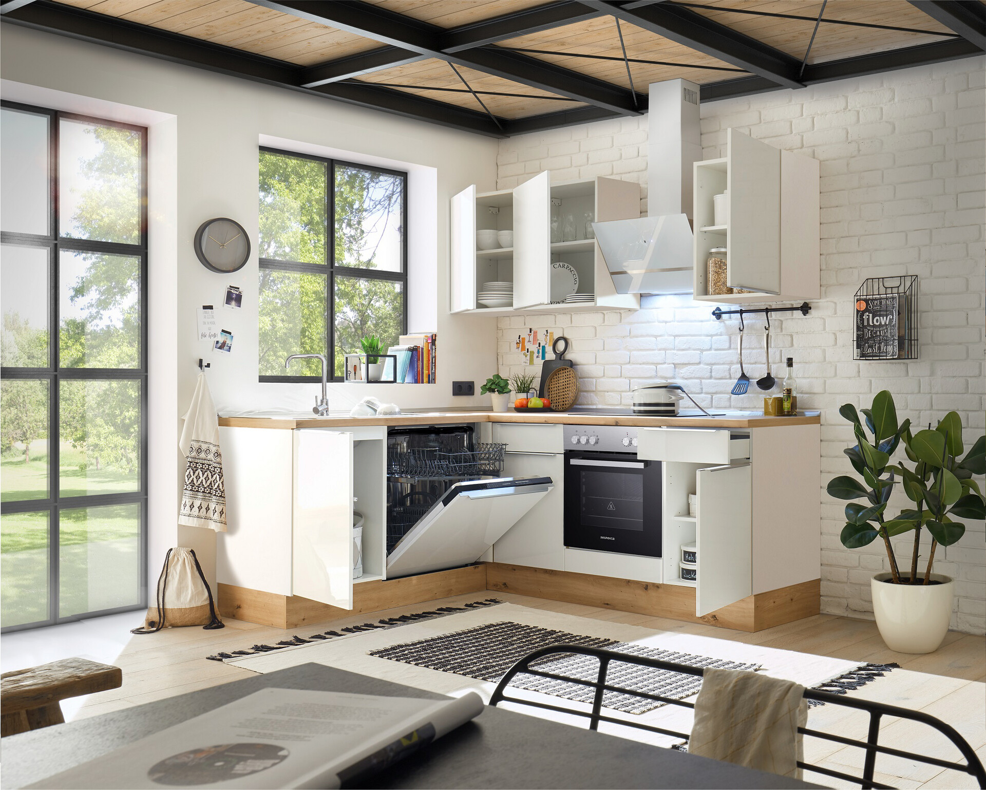 Respekta Winkelküche Marleen weiß Hochglanz B/H/T: ca. 220x211x170 cm