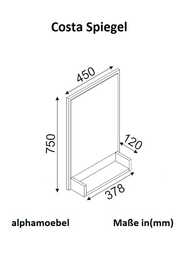 Wandspiegel Costa schwarz B/H/T: ca. 45x75x12 cm