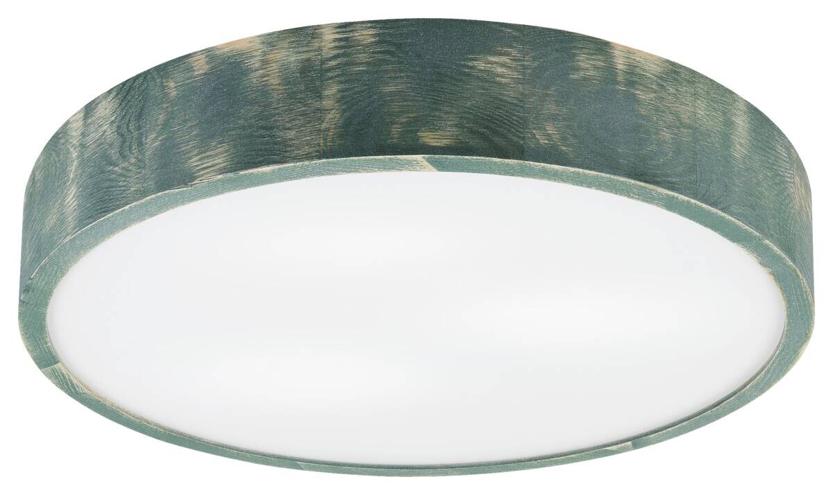 Lamkur Deckenleuchte hellbraun grün Glas Holz B/H/L: ca. 48x48x10 cm 3 Brennstellen