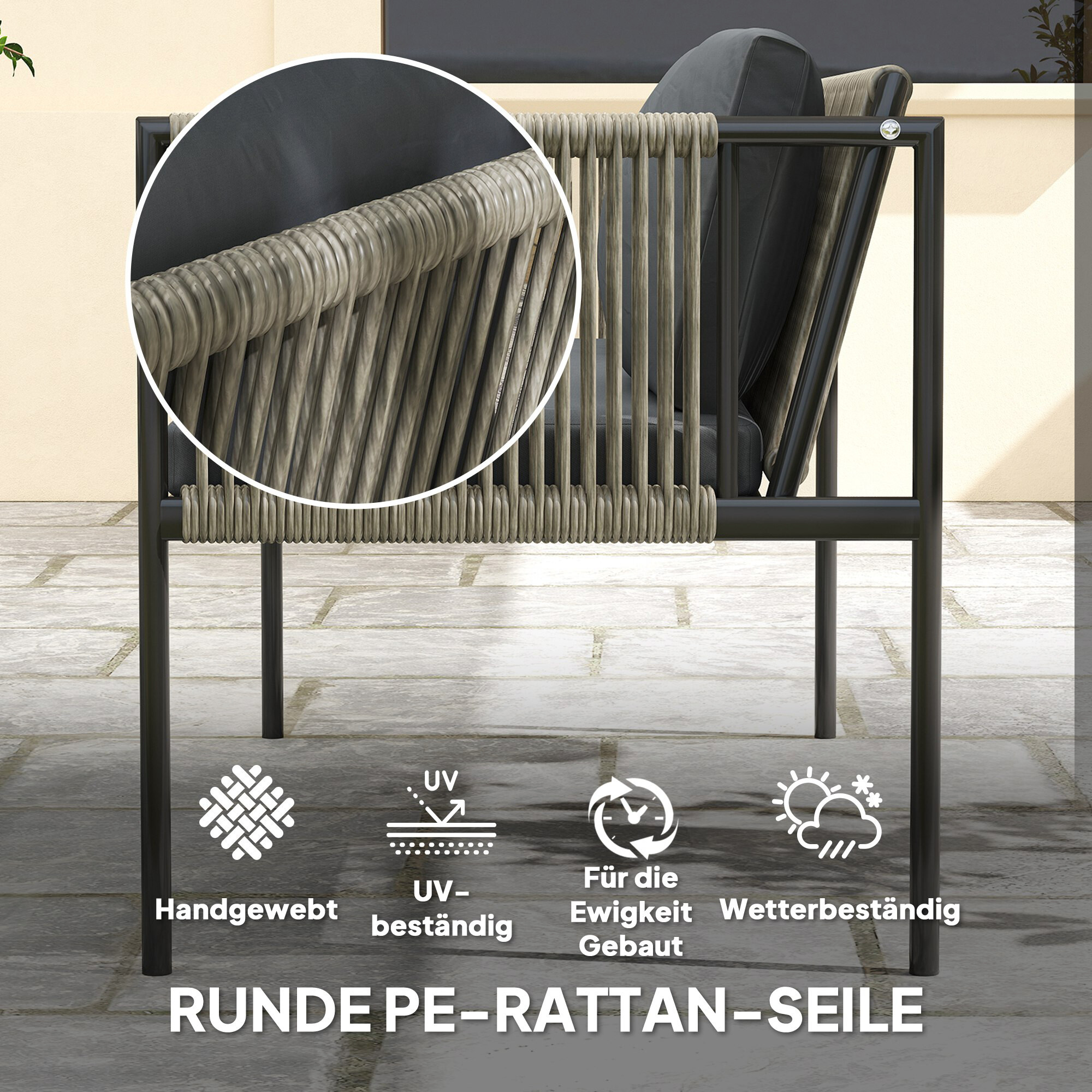 Outsunny Rattan Gartenmöbel-Set grau Stahl B/H/L: ca. 65x68x116 cm