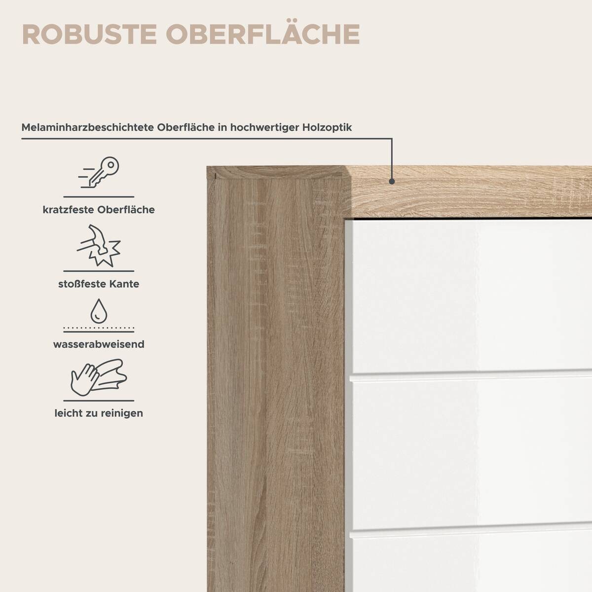 Midischrank Lambada Eiche Sonoma Nachbildung weiß Hochglanz B/H/T: ca. 74x141x31 cm