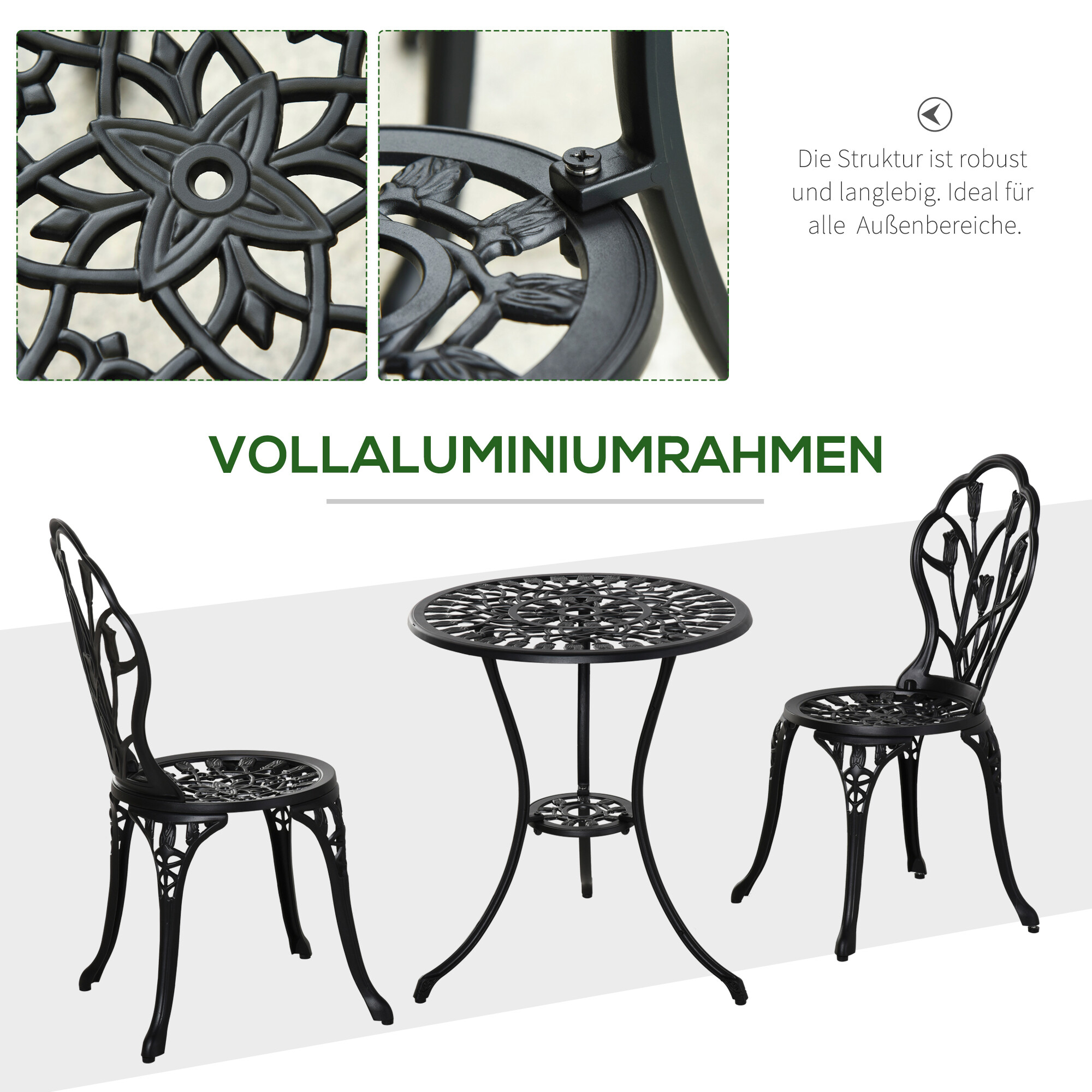 Outsunny Bistro-Set schwarz Aluminium B/H/L: ca. 60x67x60 cm