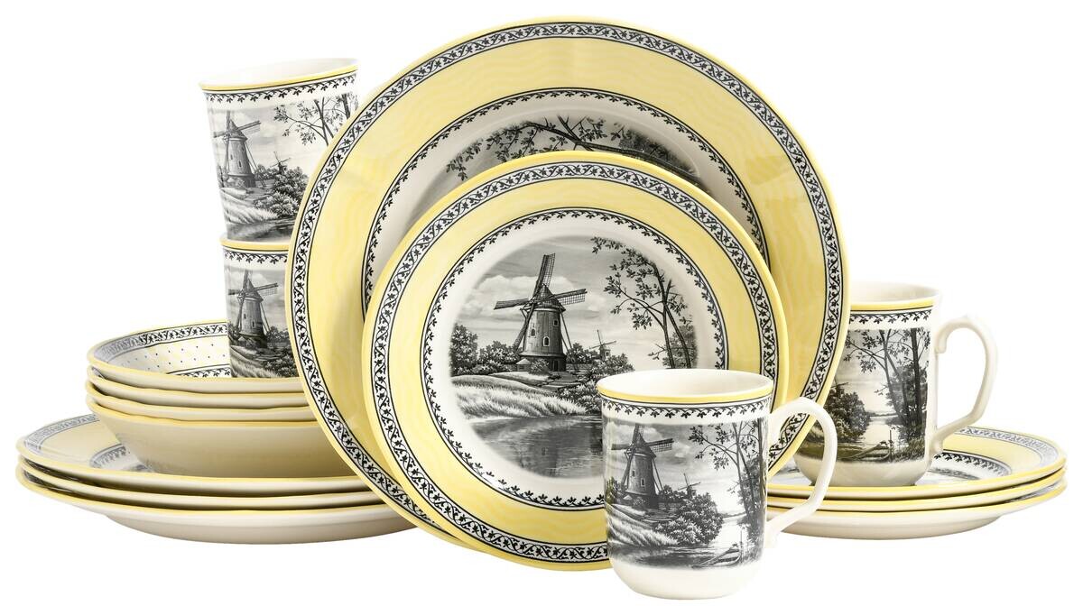 CreaTable Tafelservice Windmühle gelb Steingut 16 tlg.