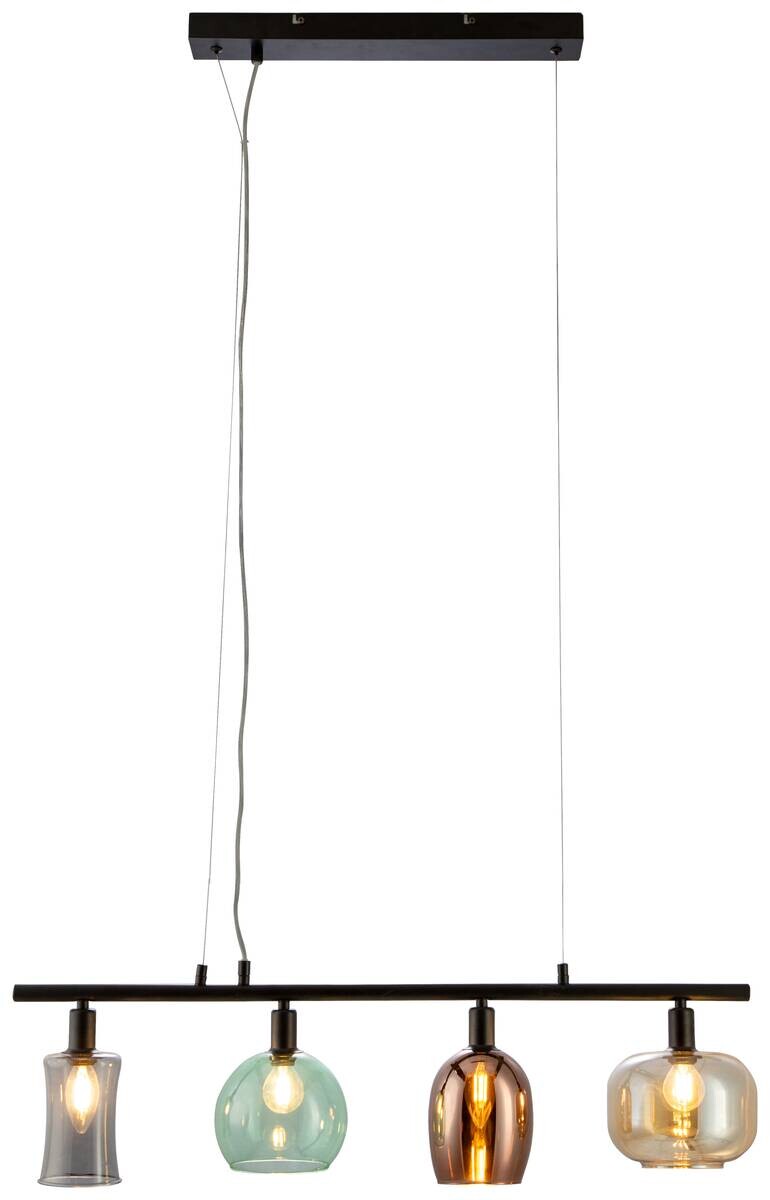 Nowa Pendelleuchte 30170408 schwarz Metall Glas B/H/T: ca. 80x150x14,5 cm E14 4 Brennstellen