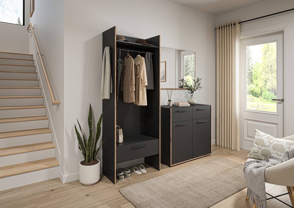 Garderobe Bueno Basalt Nox Oak Nachbildung B/H/T: ca. 180x189x37 cm