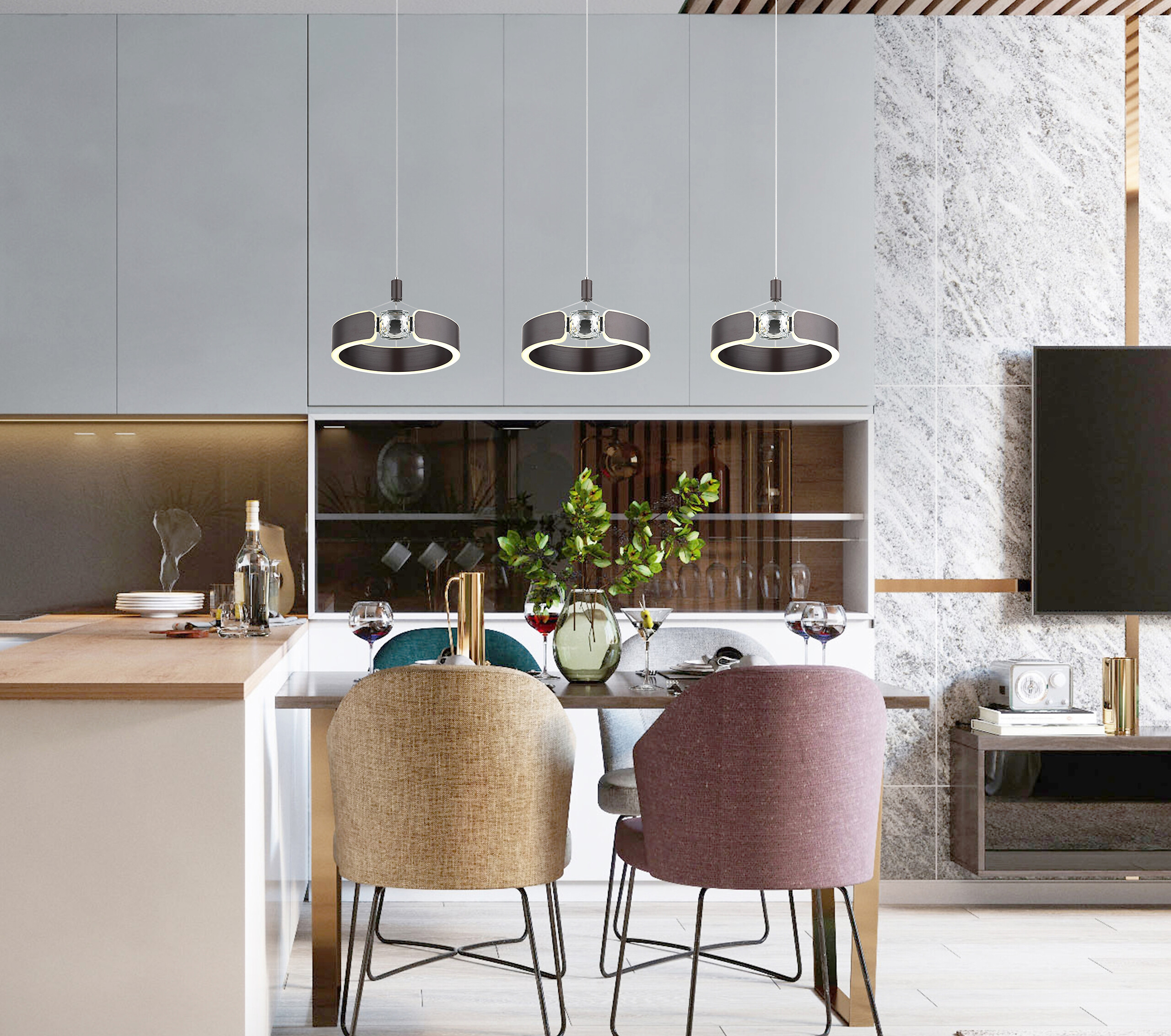 GLOBO Pendelleuchte bronze Metall Acryl B/H/T/L: ca. 22x125x86x86 cm 1.0 Brennstellen