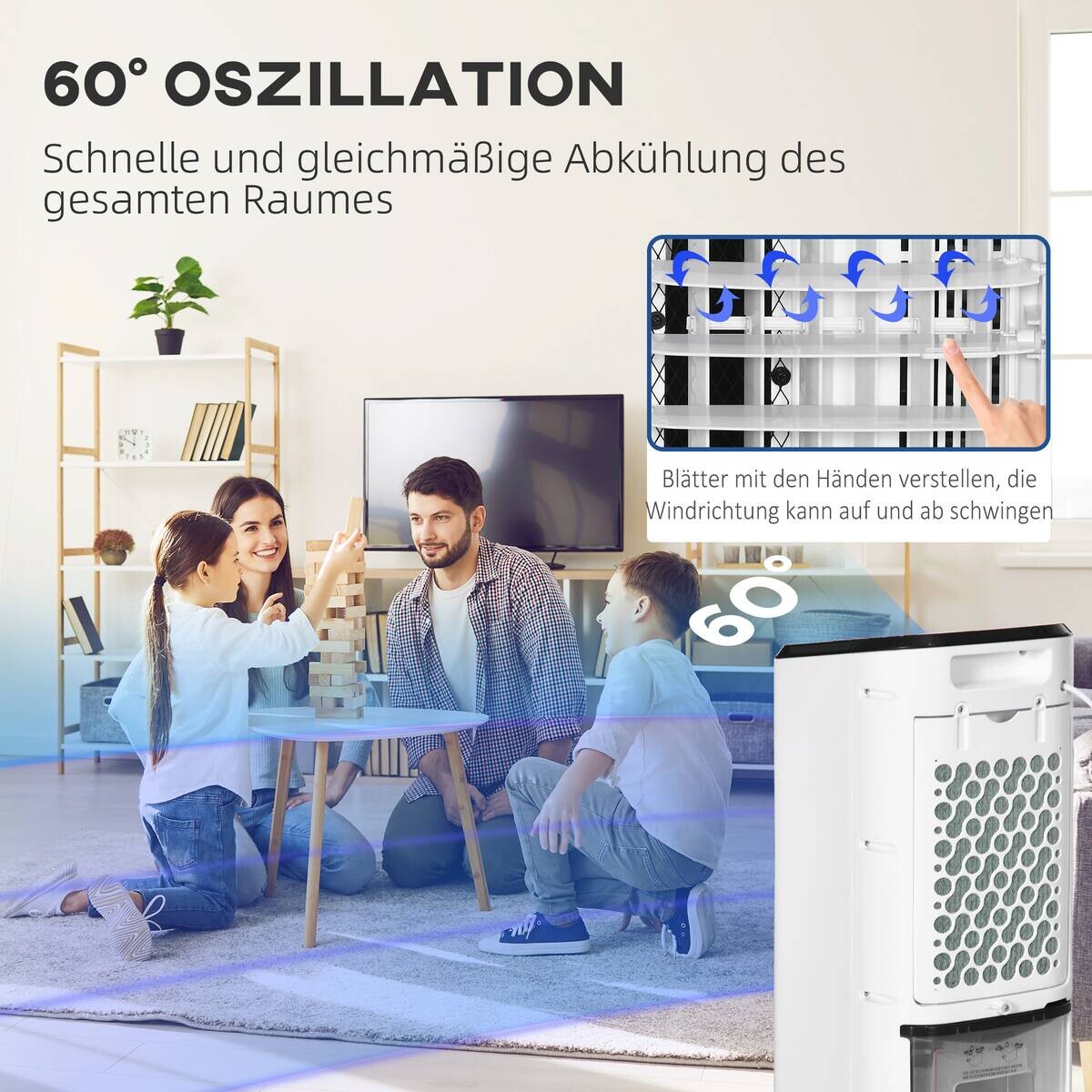 HOMCOM Luftkühler cremeweiß Polypropylen Edelstahl Kunststoff B/H/L: ca. 27x24,5x60 cm