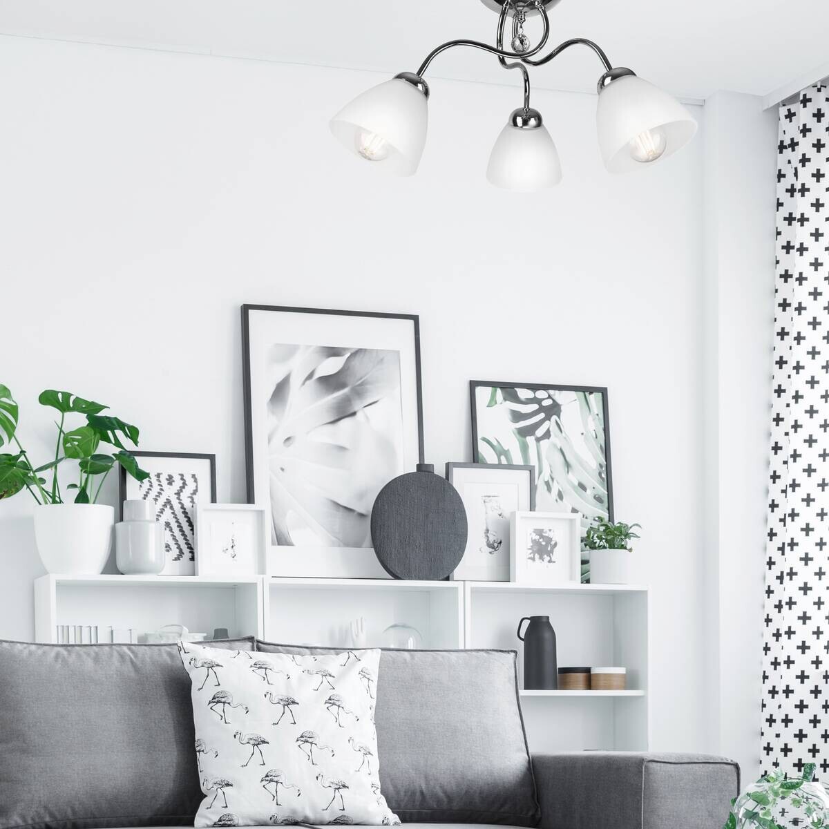 Lamkur Deckenleuchte Miranda Chrom Glas Metall H/L: ca. 31x50 cm E27 3 Brennstellen