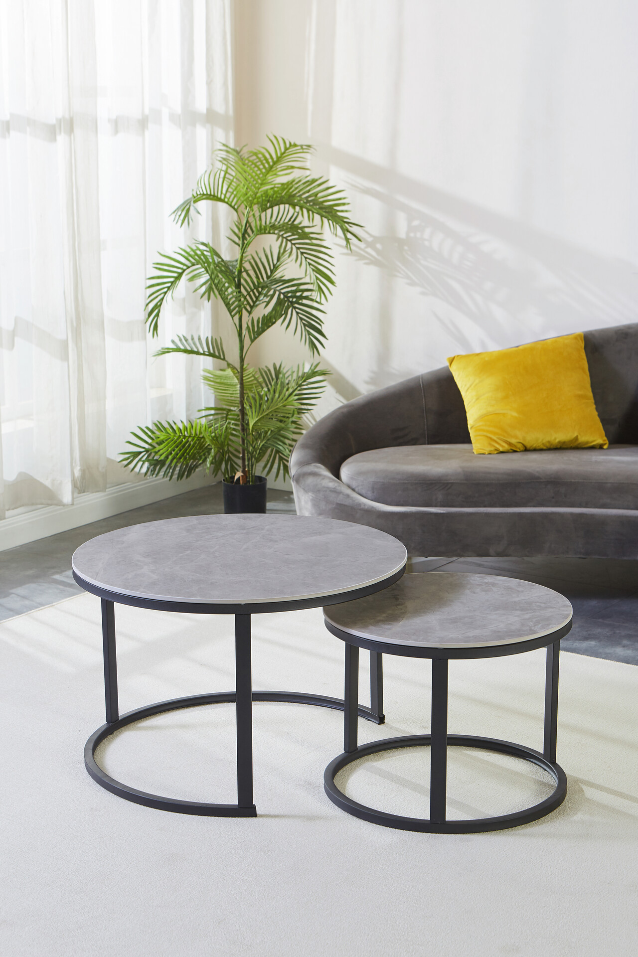 Couchtisch C680G-Couple grau schwarz Keramik Metall B/H: ca. 70x45 cm