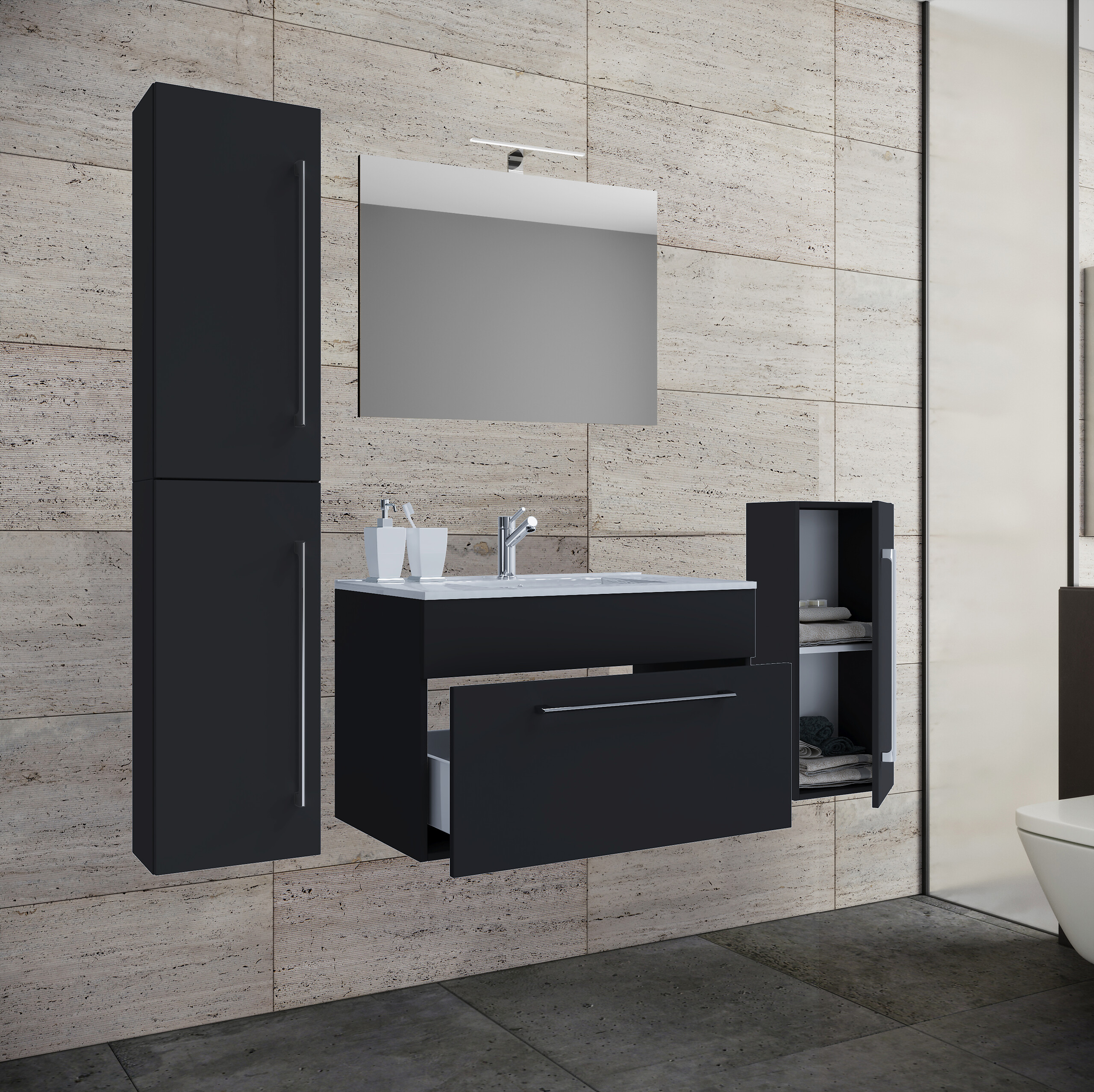 Waschplatz 5tlg-Badinos schwarz B/H/T: ca. 60x50x46 cm