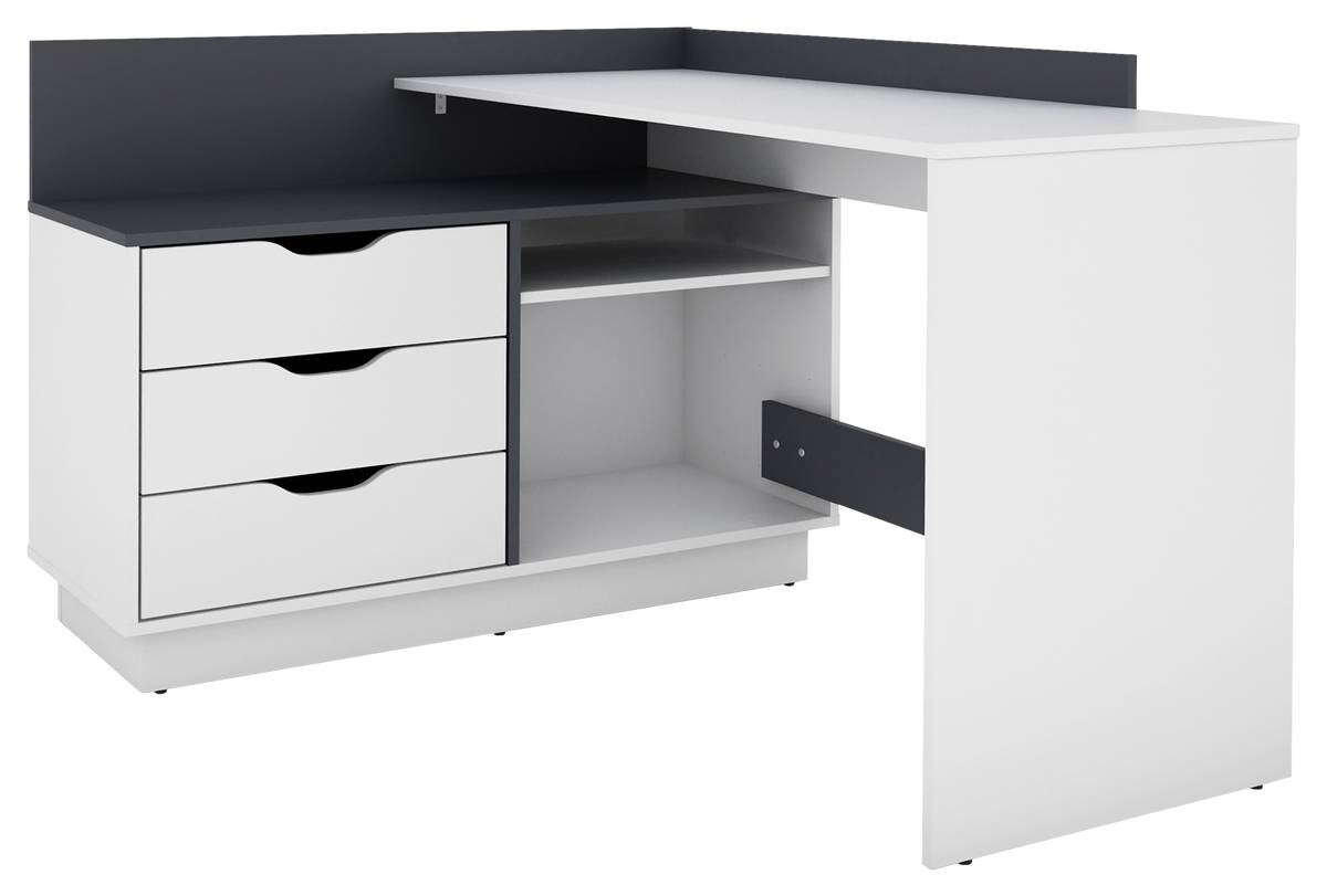 Winkelschreibtisch BELFAST weiß anthrazit B/H/T: ca. 129x83,5x105 cm
