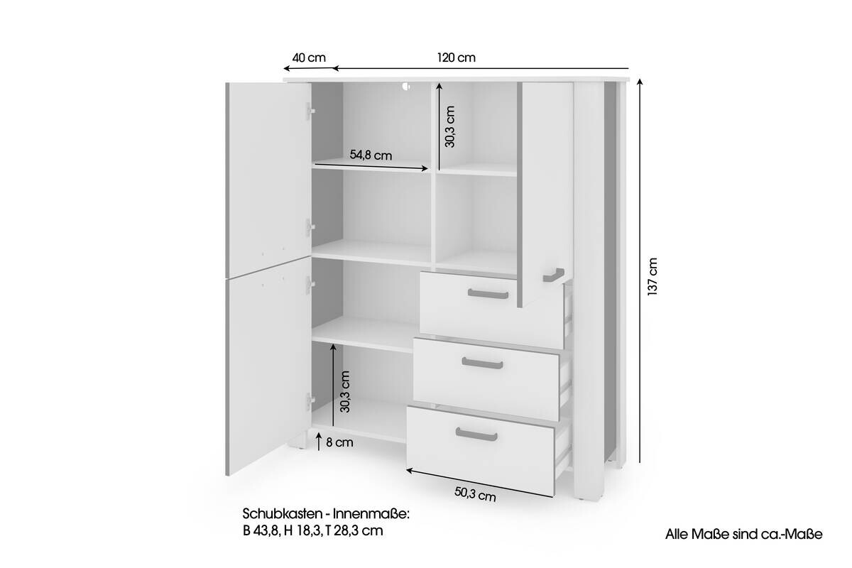 Highboard FARO weiß schwarz B/H/T: ca. 120x137x40 cm