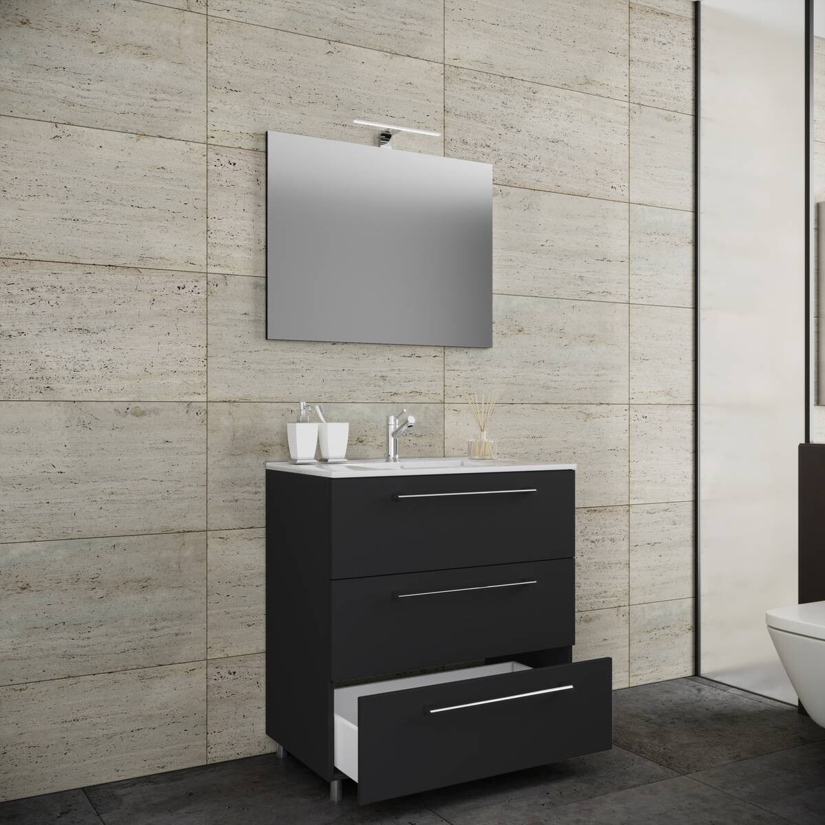 Waschplatz 3tlg-Schubo schwarz B/H/T: ca. 80x86x46 cm