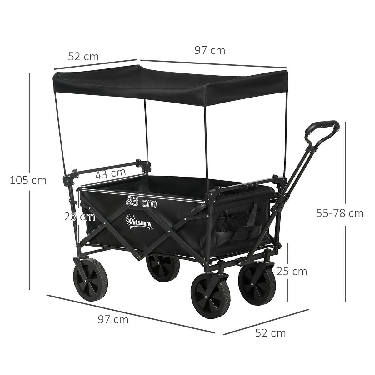 Outsunny Bollerwagen schwarz B/H/L: ca. 52x97x105 cm