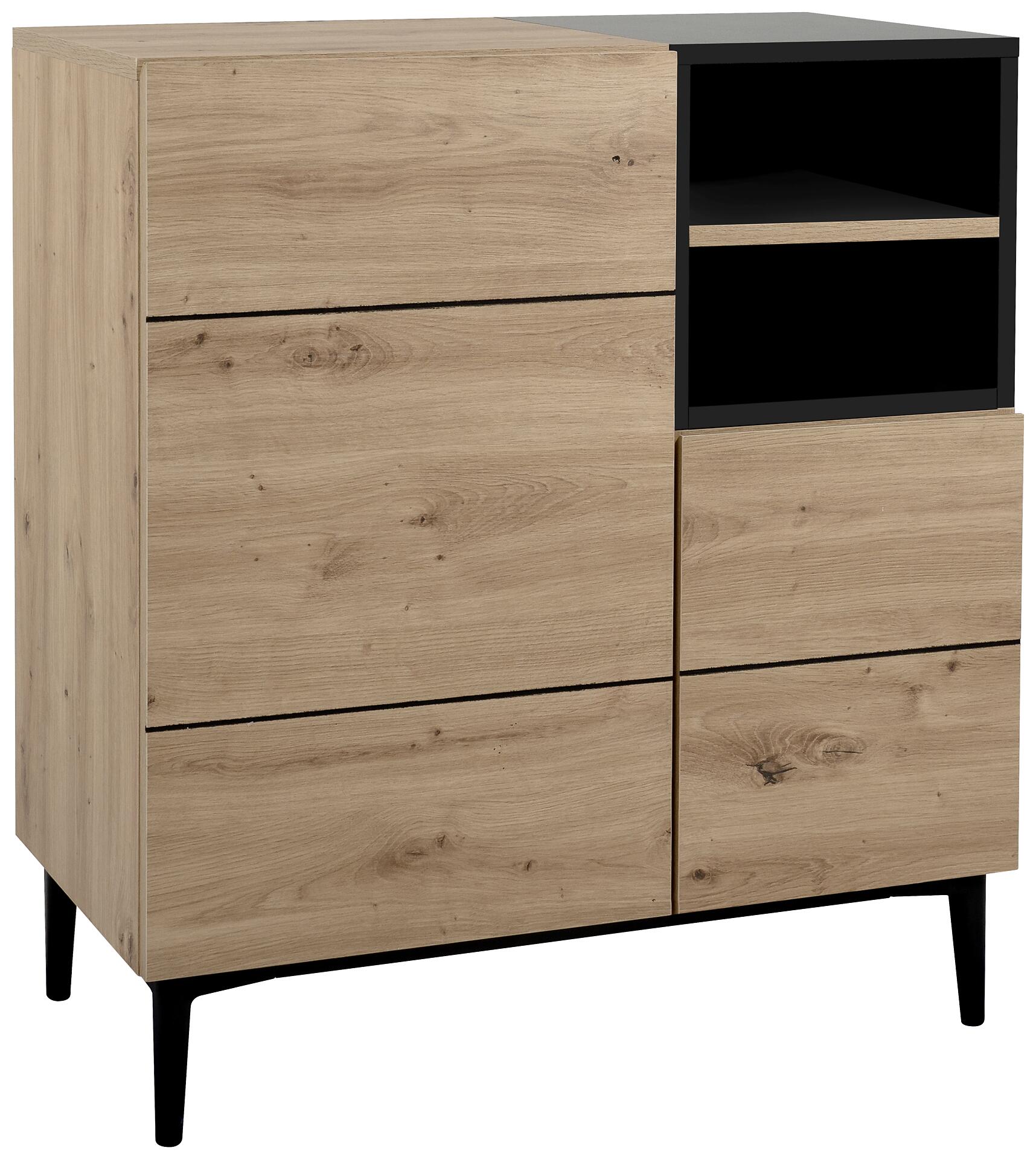 Kommode Nola Eiche Artisan Nachbildung schwarz B/H/T: ca. 80x90x42 cm