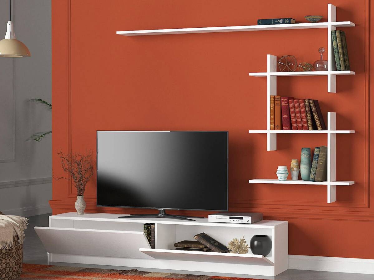 Wohnwand Ahenk weiß B/H/T: ca. 160x32,9x31,3 cm