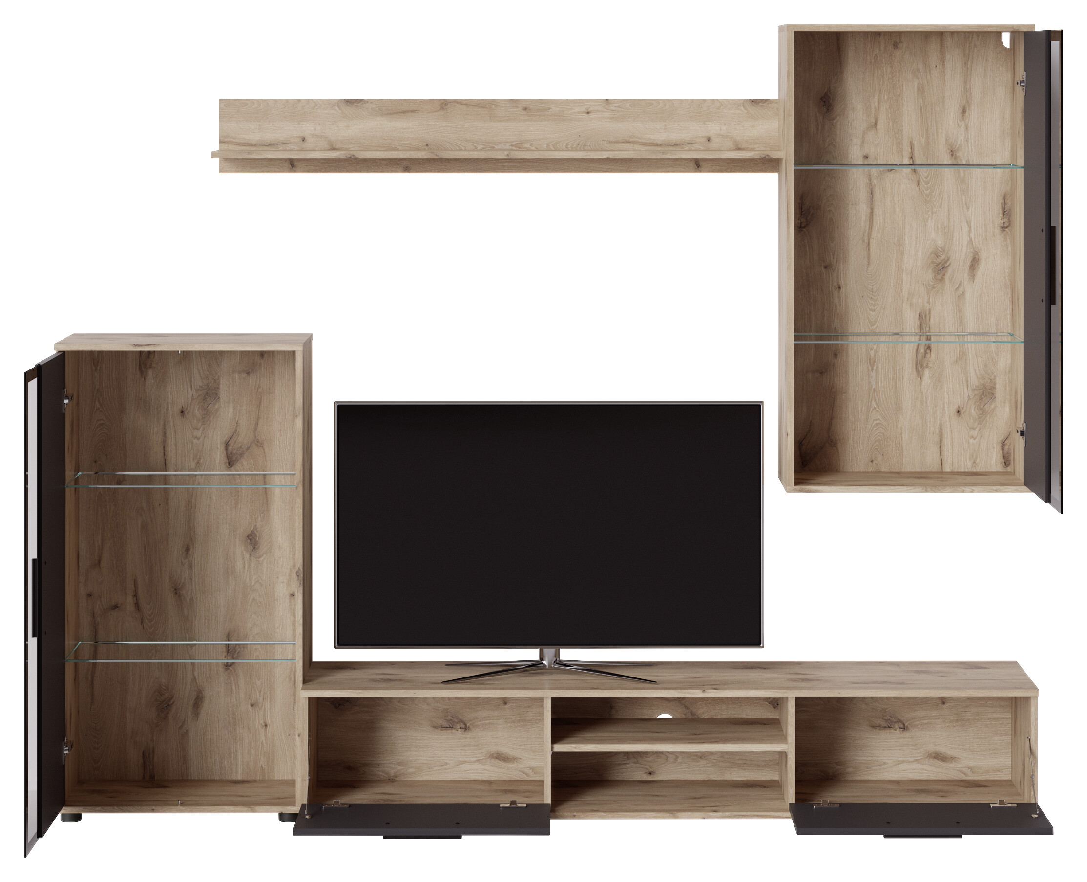 Wohnwand Neon Eiche Viking Nachbildung anthrazit B/H/T: ca. 233x190x40 cm