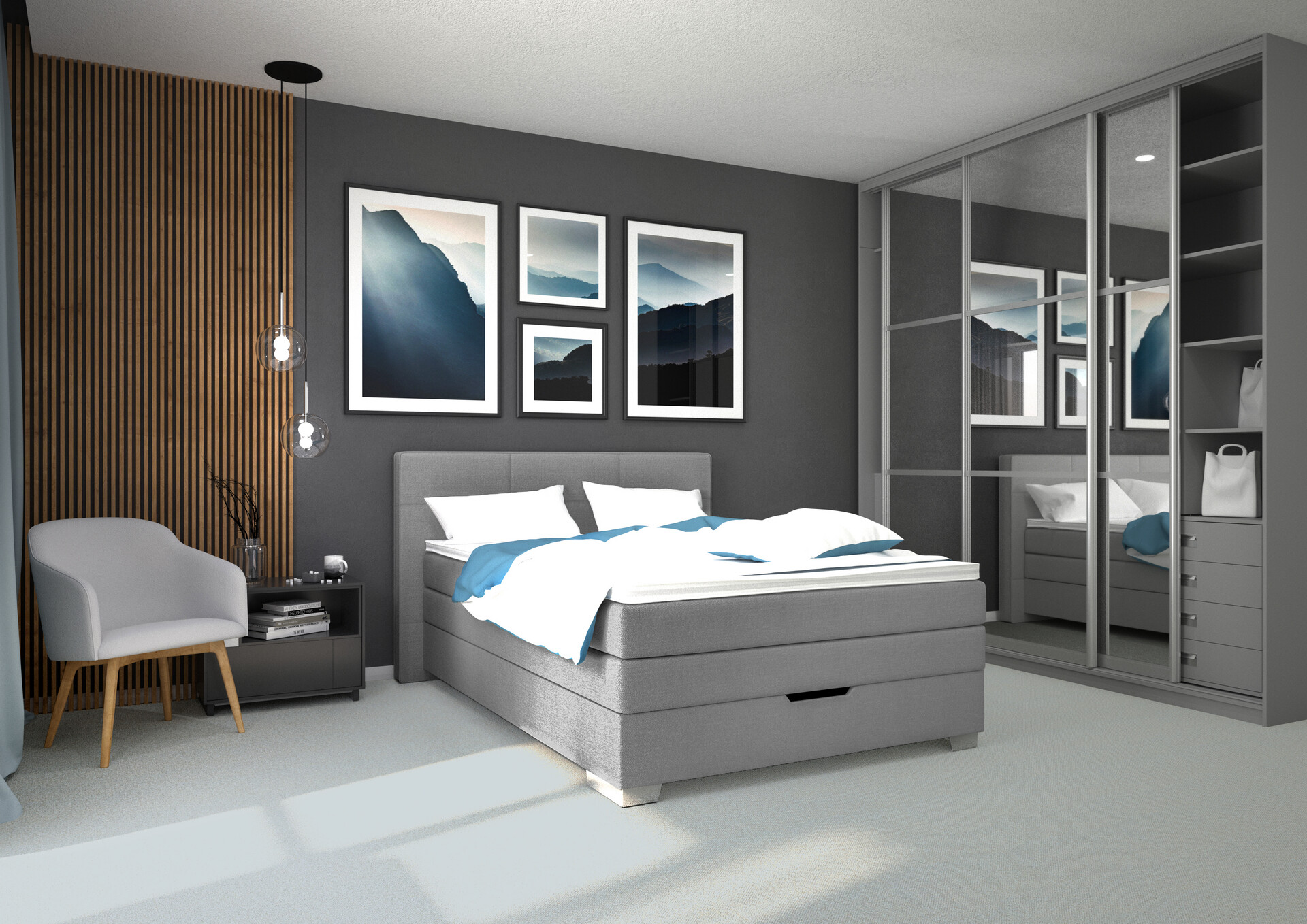 Boxspringbett Anika grau Liegefläche B/L: ca. 140x200 cm