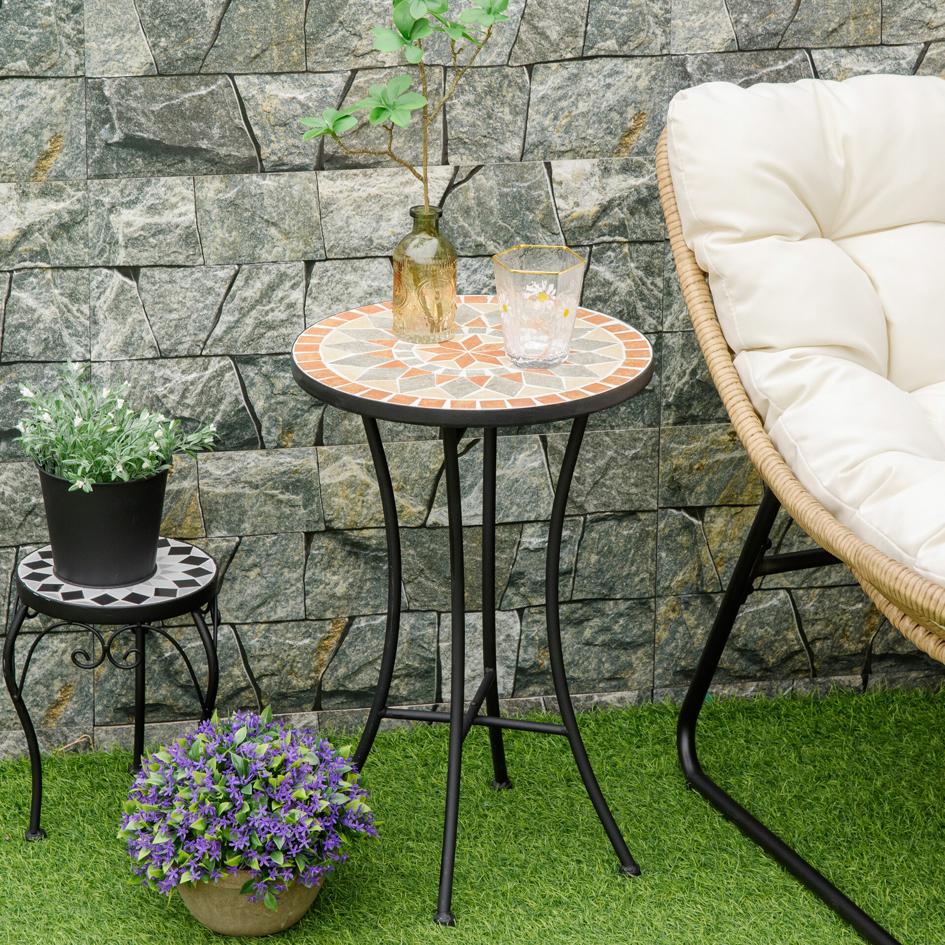 Outsunny Gartentisch schwarz Keramik H/D: ca. 54x36 cm