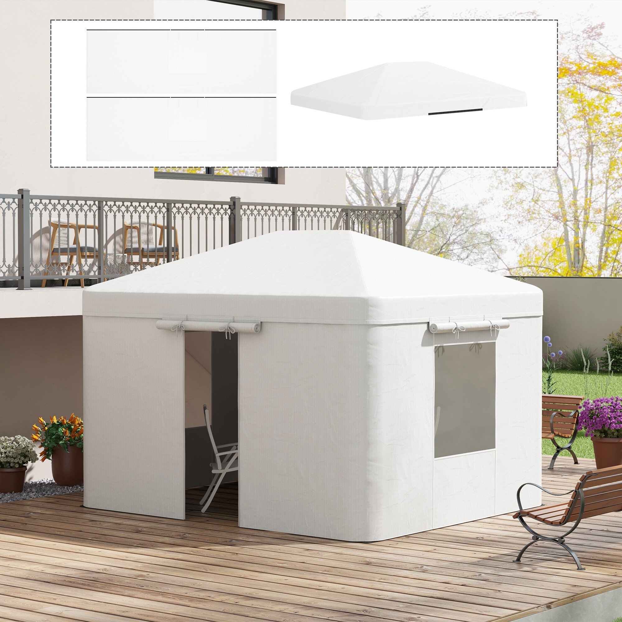 Outsunny Pavillon-Abdeckung 3,6x3m weiß Kunststoff B/H/L: ca. 300x270x360 cm