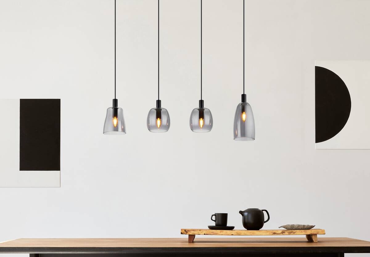 GLOBO Pendelleuchte Gari 15789-4HB schwarz Metall Rauchglas B: ca. 107 cm E14 4 Brennstellen