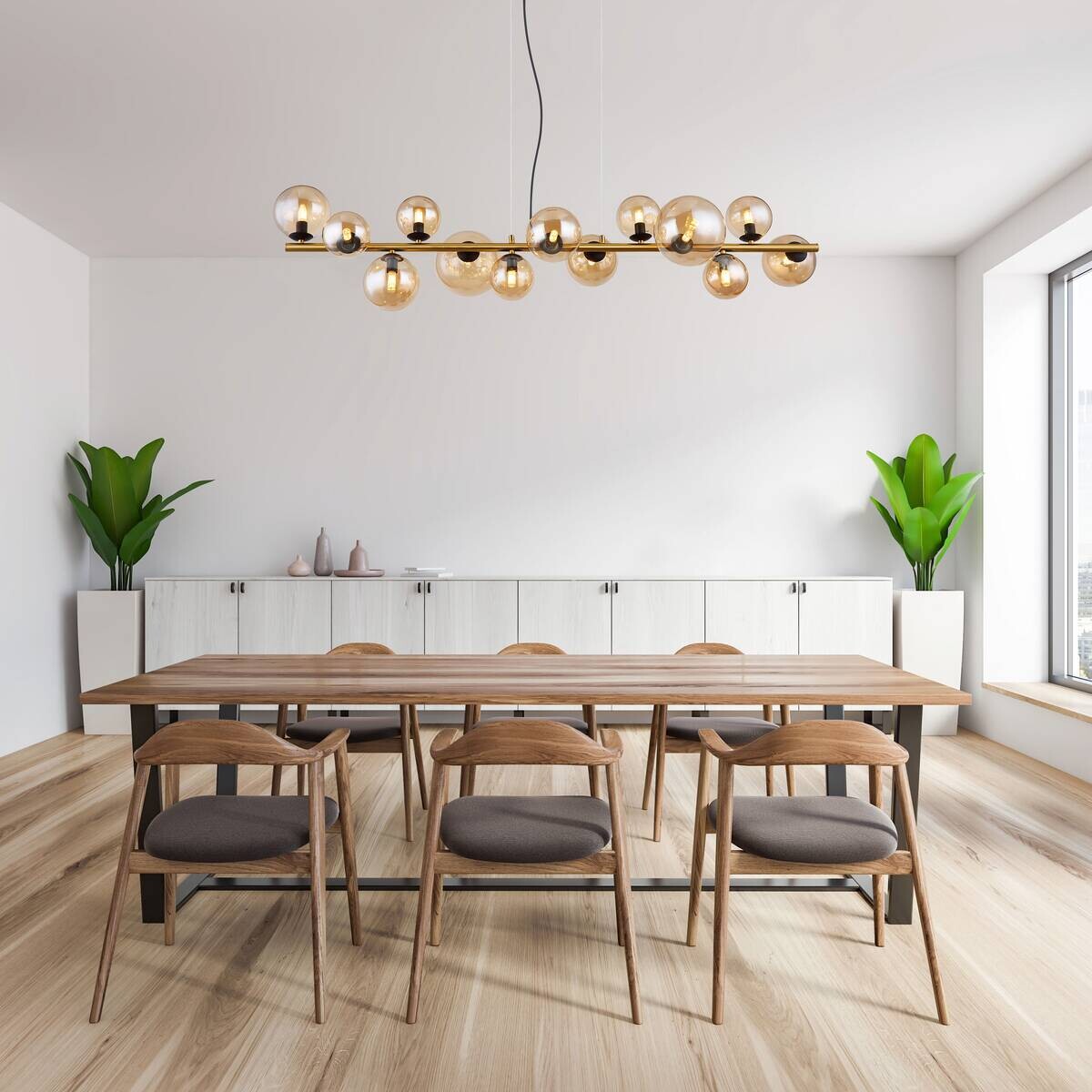 GLOBO Pendelleuchte amber schwarz Glas Metall B/H/T: ca. 34,5x120x120 cm G9 13 Brennstellen