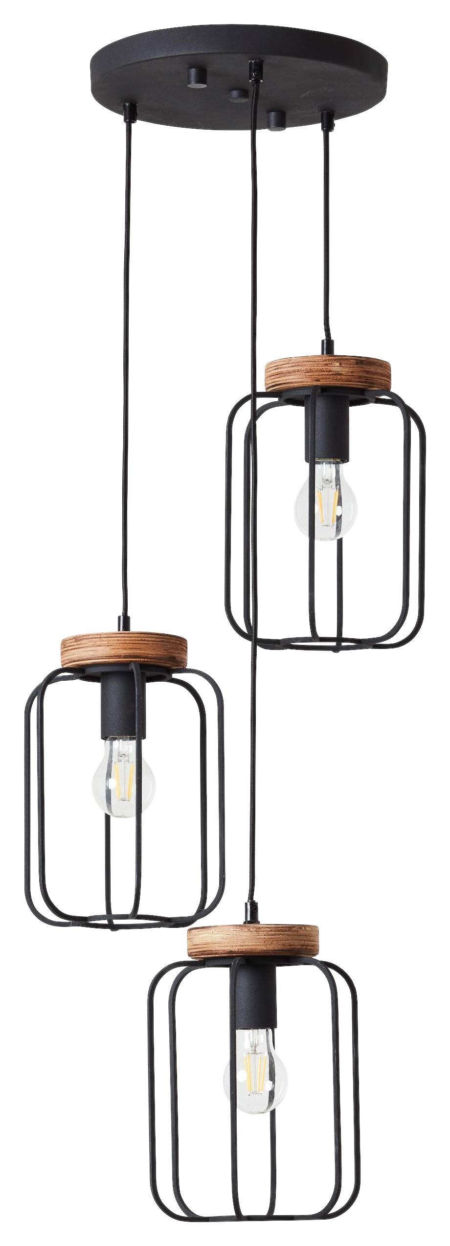 Brilliant Pendelleuchte Tosh 99502/66 natur schwarz Holz Metall B/H/T: ca. 42x165x42 cm E27 3 Brennstellen