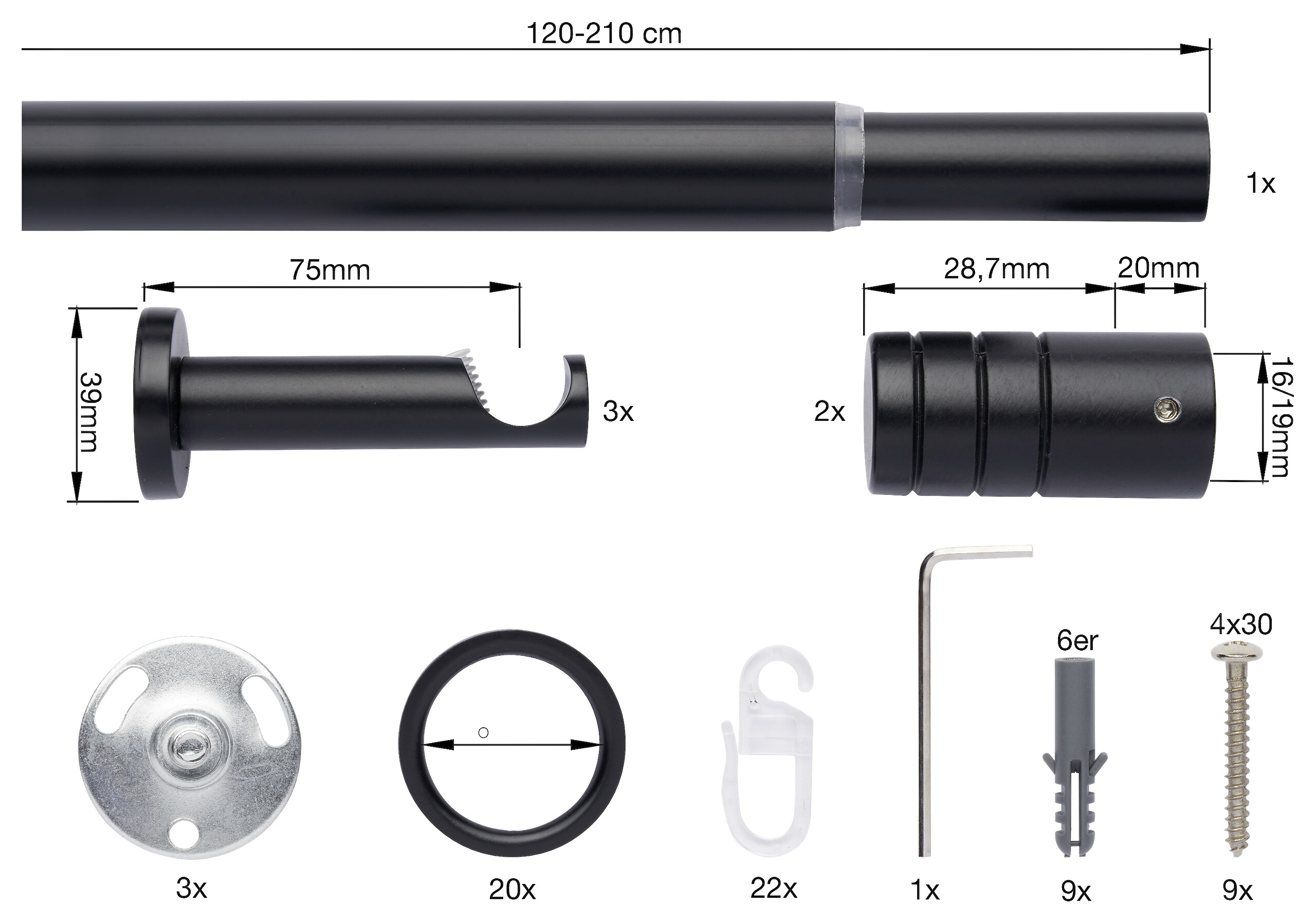 ondeco Stilgarnituren rillcube schwarz Metall ausziehbar von ca. 120 bis 210 cm 1.0 Läufe
