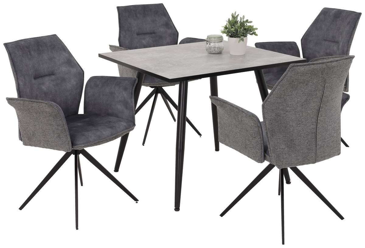 Armlehnstuhl 4er Set SUSANNE grau Vintage schwarz Webstoff Microfaser B/H/T: ca. 65x92x64 cm