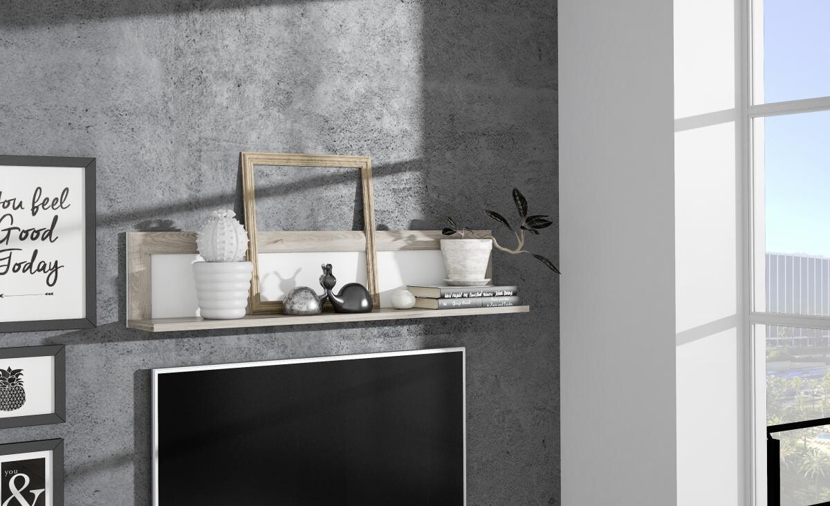 Wandboard weiß Hochglanz Eiche Nelson Nachbildung B/H/T: ca. 132,9x27,7x22 cm