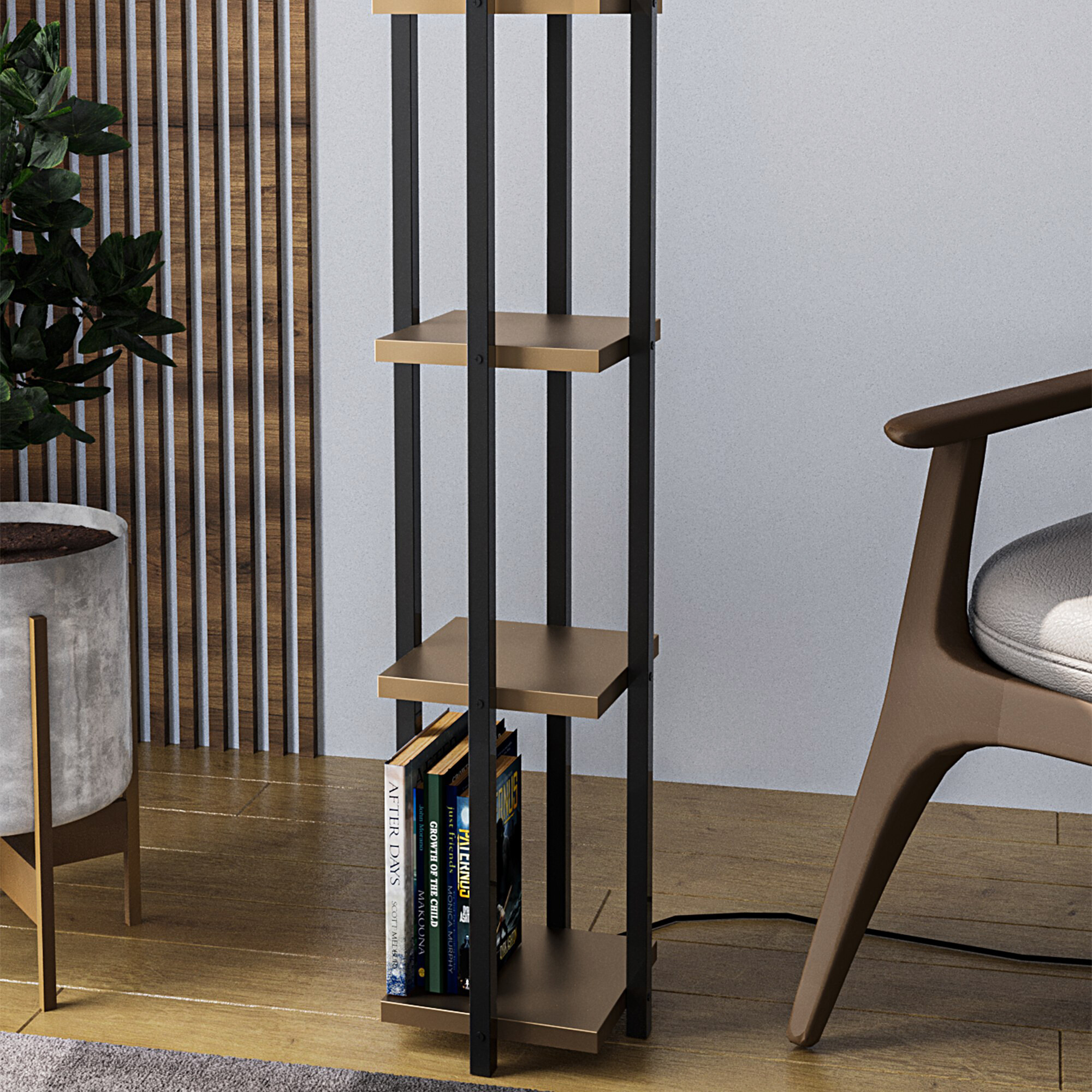 Opviq Stehleuchte gold schwarz Stoff B/H/T/L/D: ca. 25x130x25x25x25 cm E27 1 Brennstellen