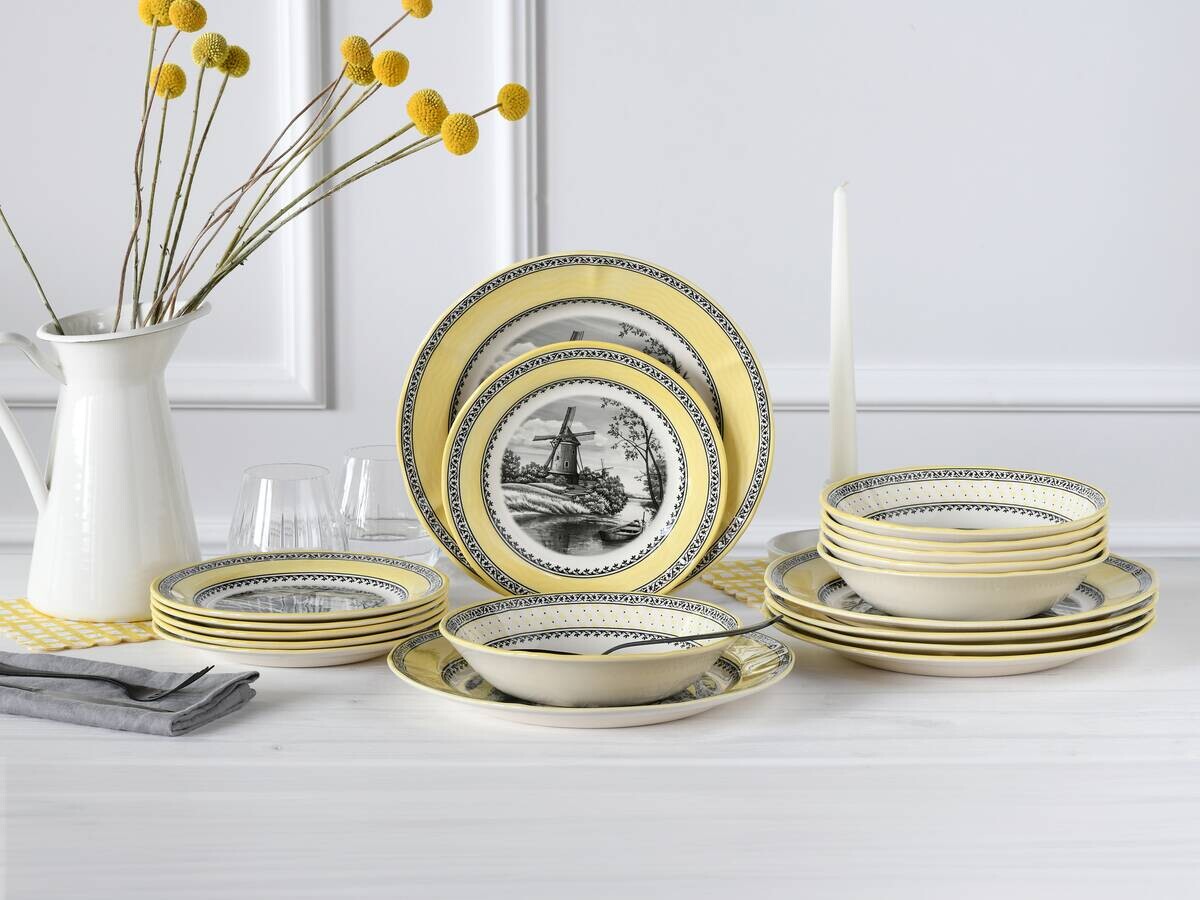 CreaTable Servierschalen-Set Windmühle gelb Steingut 18 tlg.