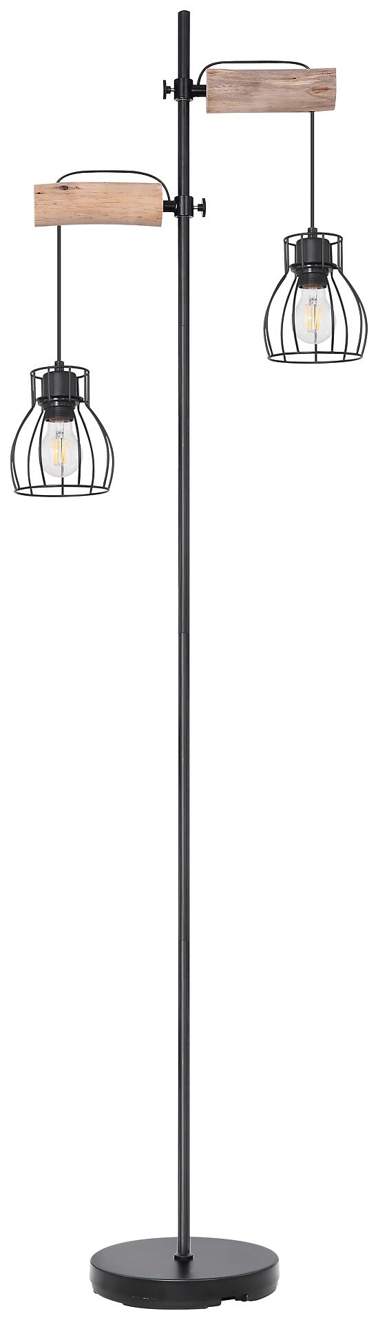 GLOBO Stehleuchte Mina schwarz Metall Echtholz B/H/L: ca. 25x168x47 cm E27 2 Brennstellen