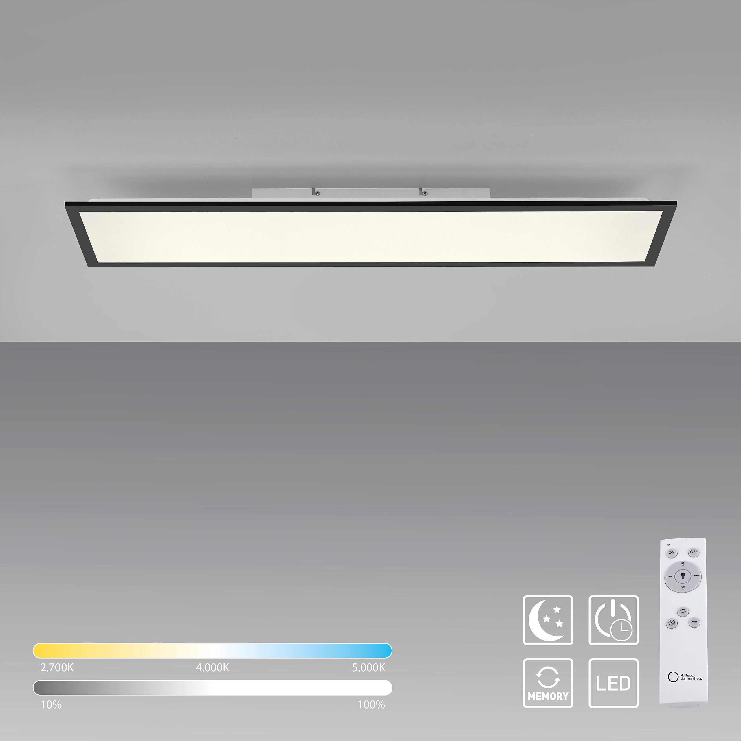 Just Light LED-Deckenleuchte Flat schwarz B/H/L: ca. 25x6,5x100 cm
