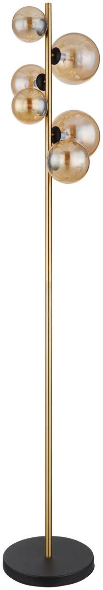 GLOBO Stehleuchte RIHA schwarz amber messing Glas Metall B/H/L: ca. 26,5x155x28,5 cm G9 6 Brennstellen