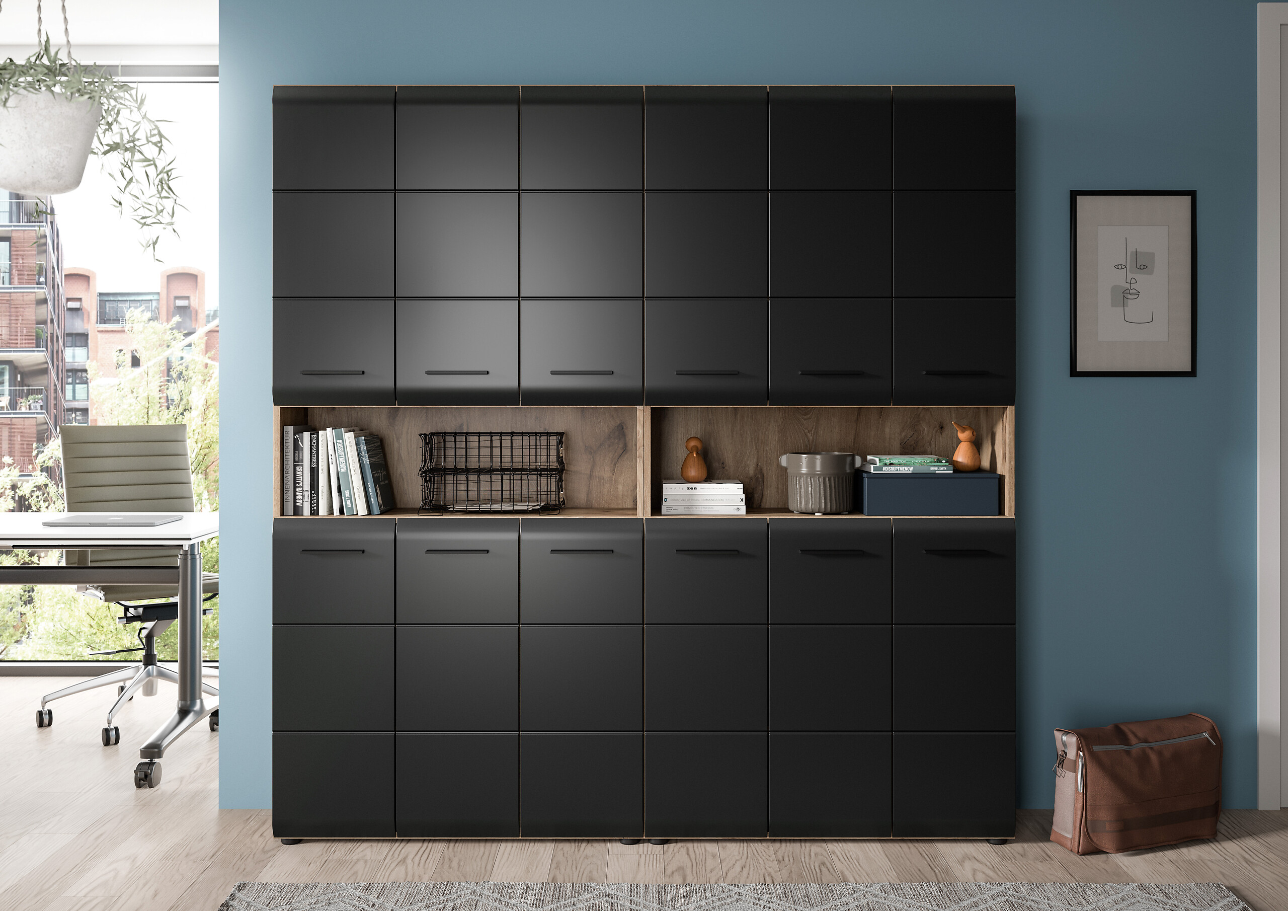 Badezimmer-Set Ice Nox Oak Nachbildung schwarz matt B/H/T: ca. 180x185x30 cm