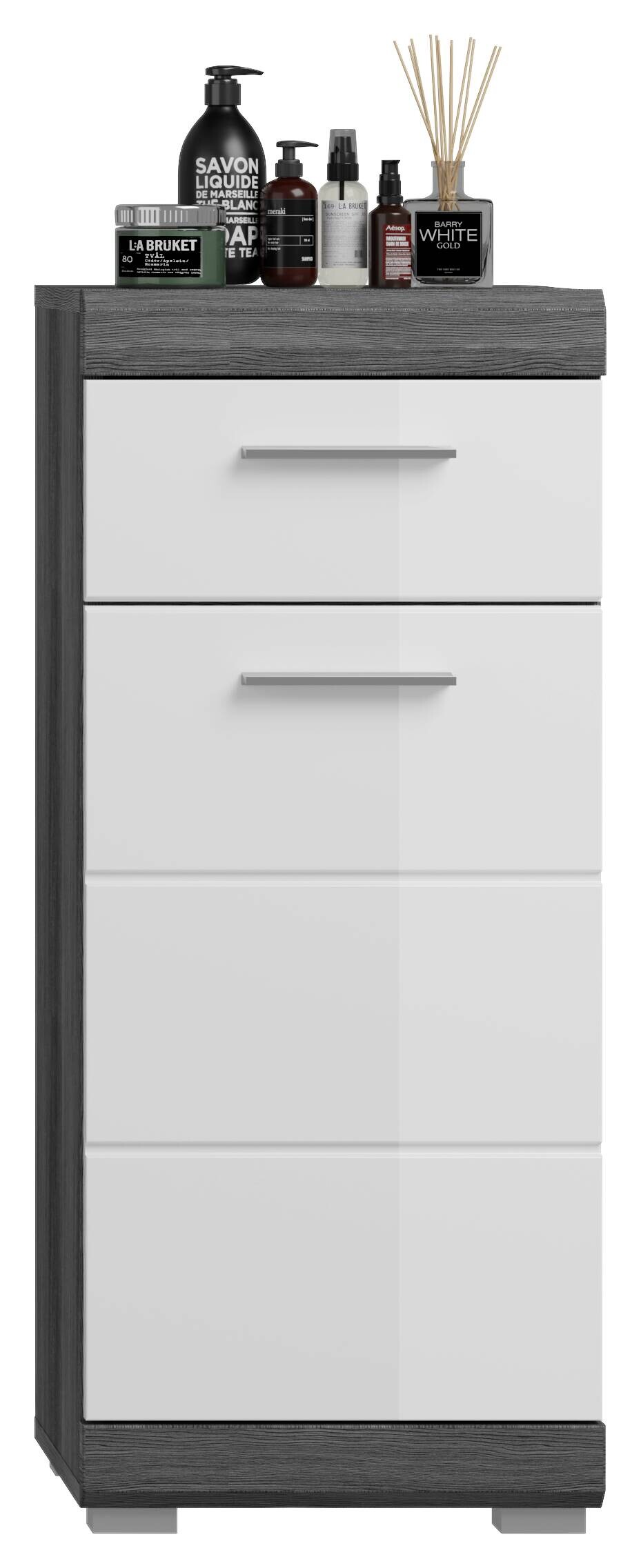 Badezimmer-Set Scout Rauchsilber Nachbildung weiß Hochglanz B/H/T: ca. 112x191x34 cm