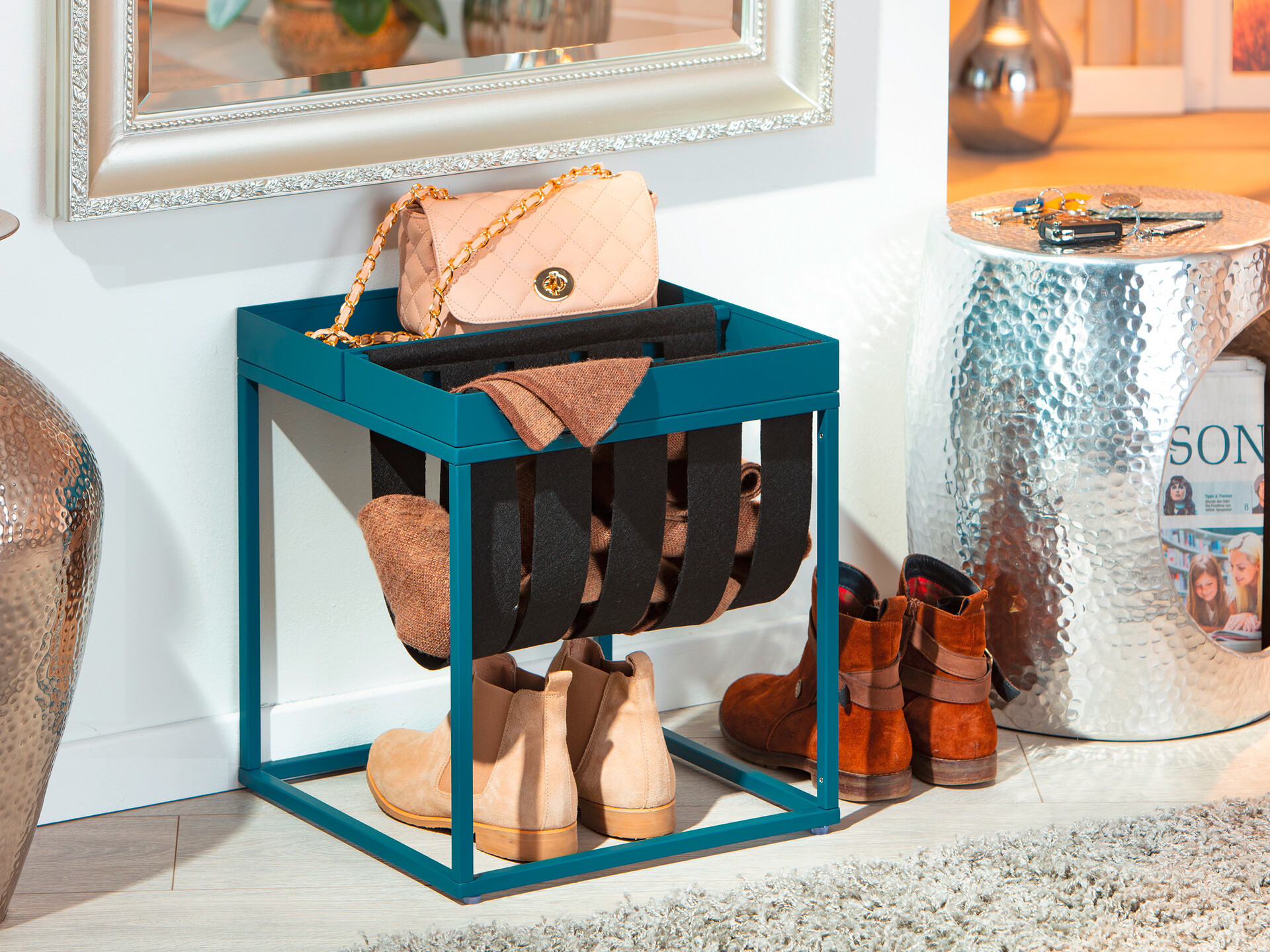 Zeitungsständer Club NY blau pulverbeschichtet Metall B/H/T: ca. 35x40x35 cm