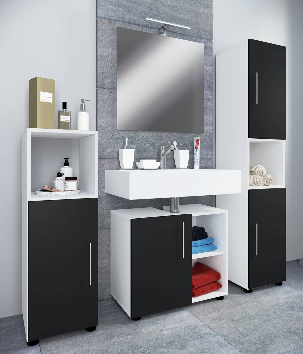 Badezimmer-Set 4tlg-Flandu schwarz weiß