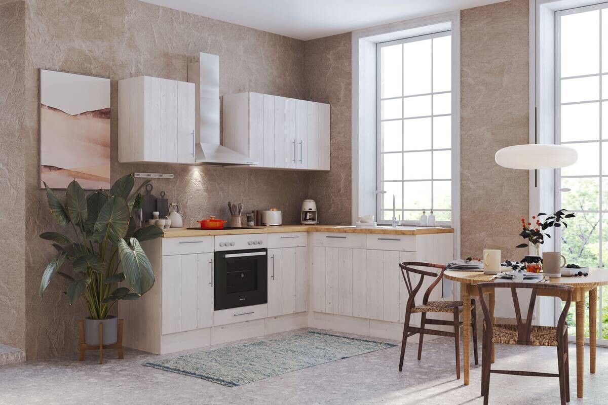 Respekta Winkelküche BERPL220LHWC weiß Lärche Nachbildung B/H/T: ca. 220x211x172 cm