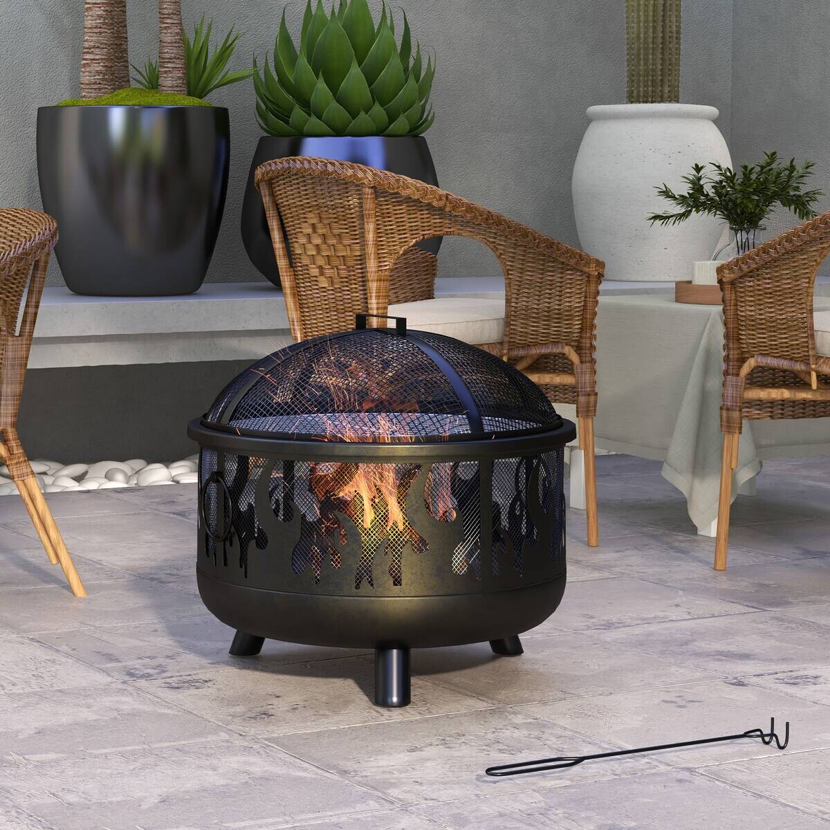 Outsunny Feuerschale schwarz Metall B/H/L: ca. 61x55x61 cm